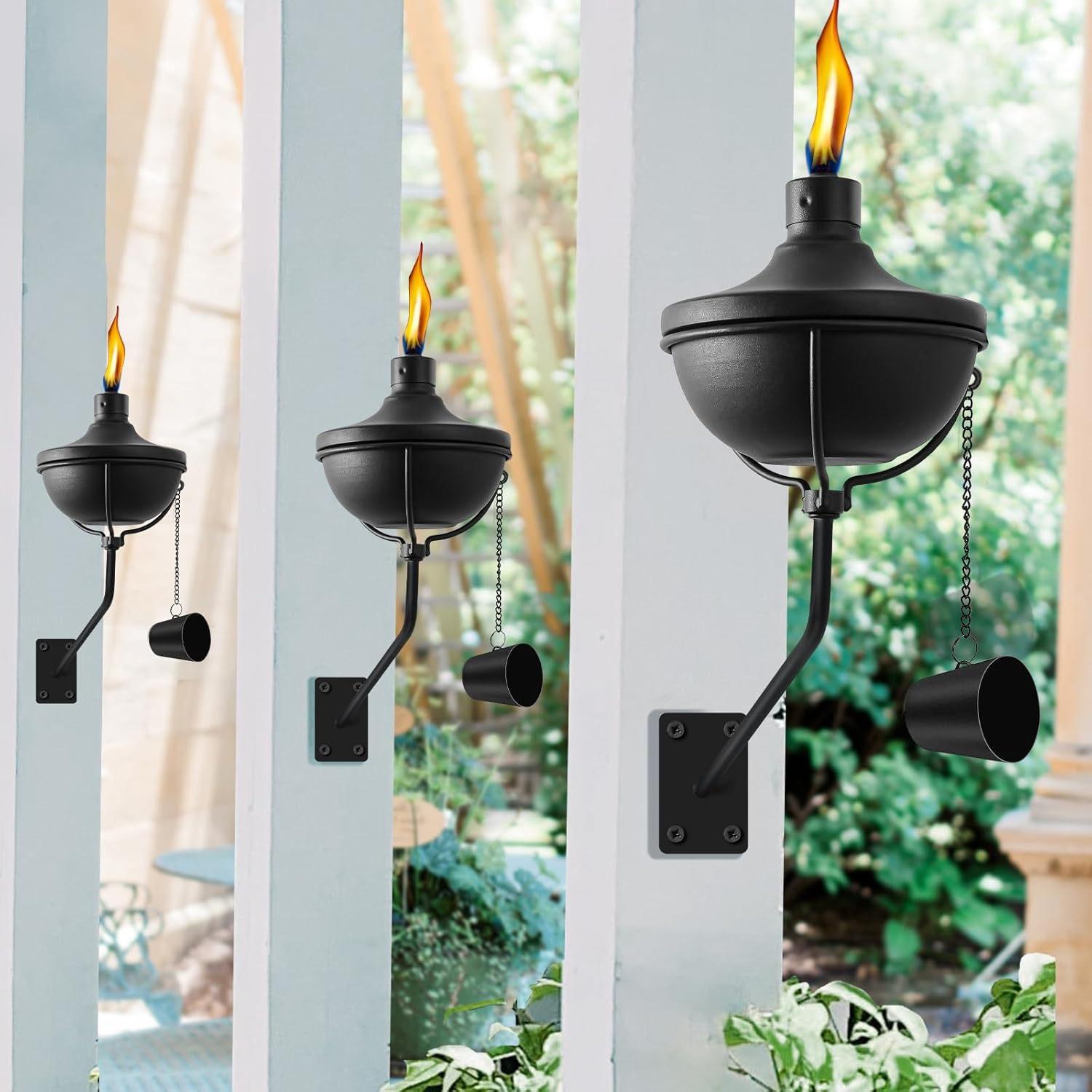 Wall Mounted Citronella Torches Set of 6, 24 oz Garden Torches for Outside, Refillable Flame Light Torch, Outdoor Metal Torch for Yard, Patio, Deck, Garden, Party, Landscape