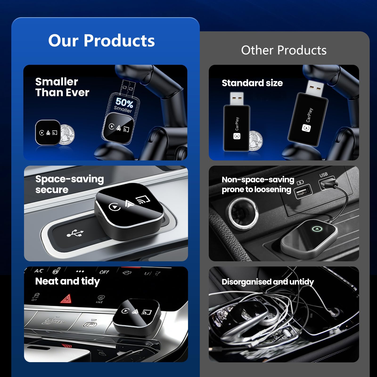 auvstar 2026 Upgraded mit Mirror Link, 3 in 1 CarPlay & Android Auto Wireless Adapter für iOS 11+/Android 11+,USB/Type-C Adapter,Unterstützt Alle Fahrzeuge mit Kabel-CarPlay AB 2016