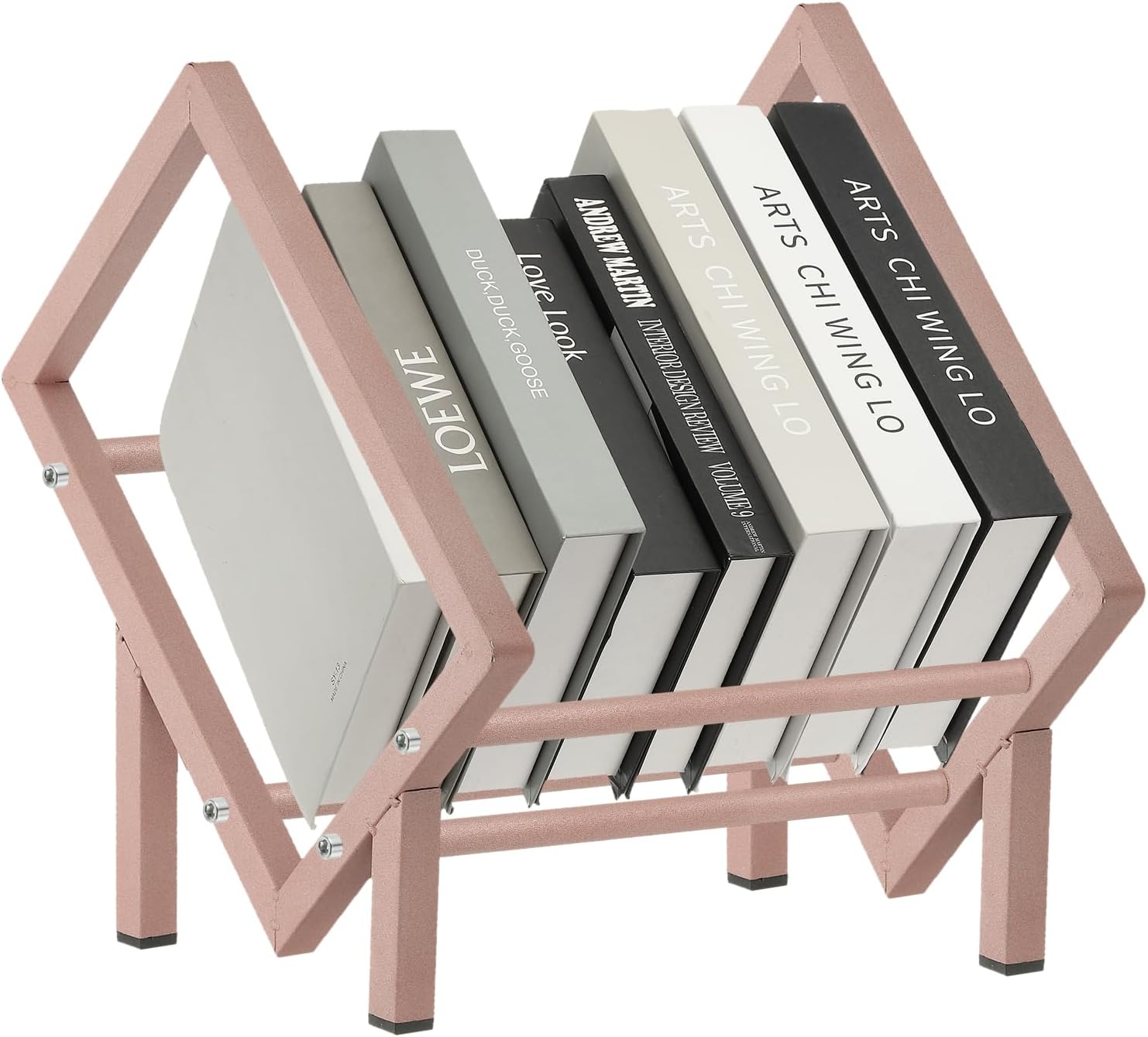 PATIKIL 11.8" Tabletop Bookshelf, Desktop Bookshelf Small Table Top Book Shelf Stainless Steel Bookcase Book Storage Organizer Rack for Desk Books Vinyl Record Holder Magazine, Rose Gold