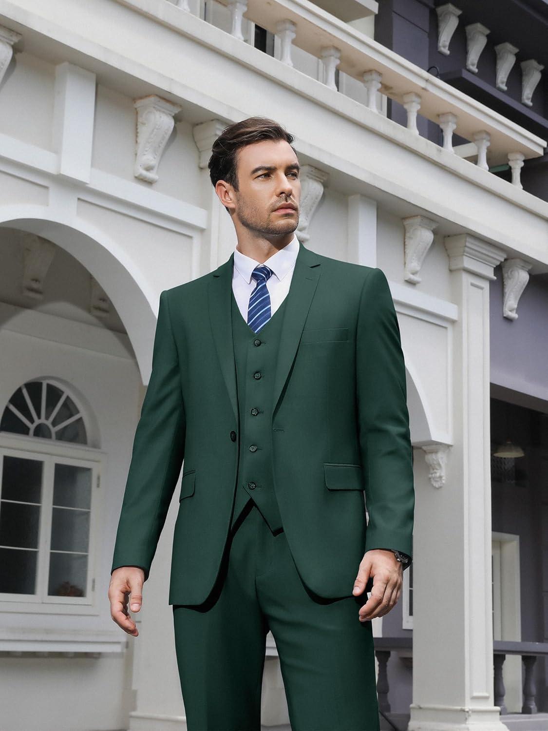 Cooper & Nelson Men's Suit Slim Fit, 3 Piece Suits for Men, One Button Solid Jacket Vest Pants with Tie, Tuxedo Set