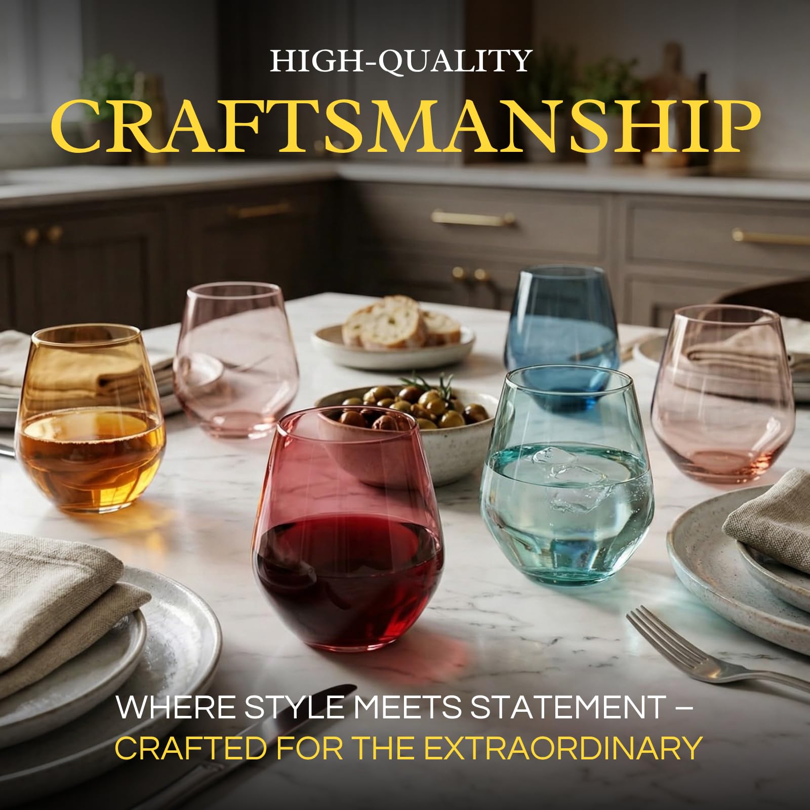 Farbiges Pastell-Weinglas-Set, große 473 ml Gläser, 6 Stück, einzigartiger italienischer Stil, hoher Stiellos für Weiß- und Rotwein, farbiger Becher, schöne Glaswaren (ohne Stiel)