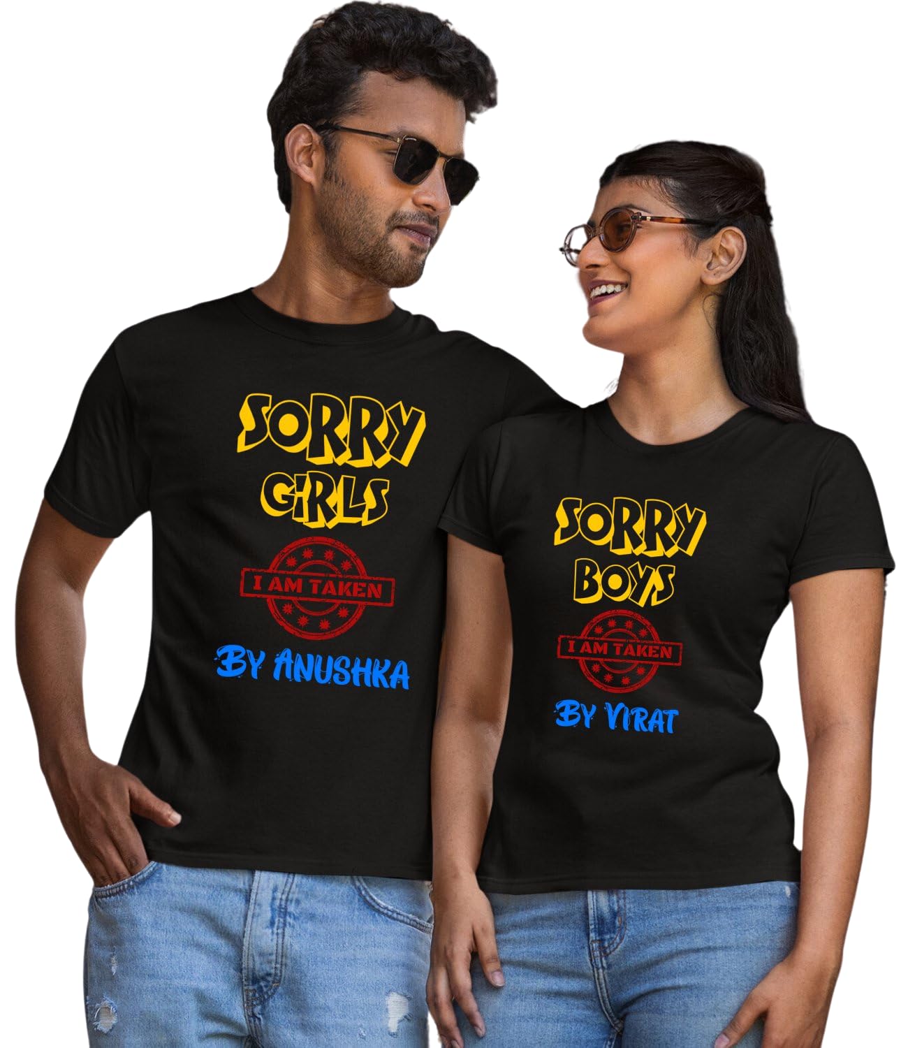 His'en'HerCustomized Tshirt for Couple| Anniversary Tshirt for Mens & Women| Husband Wife Tshirt | Valentine Tshirt (Design: Taken) Black