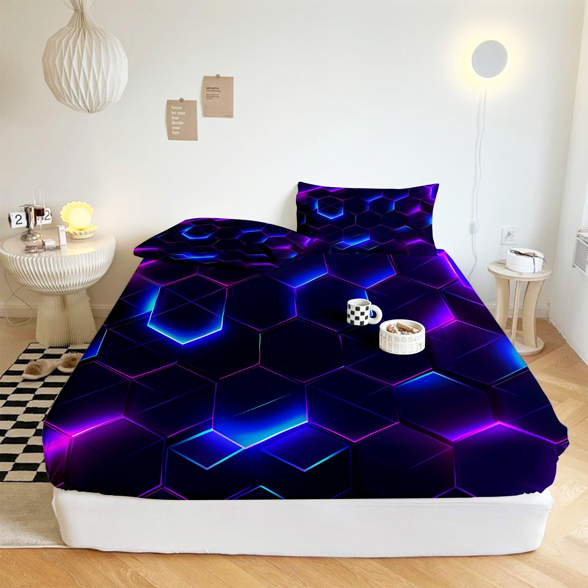 Drap housse 180x200 cm nid d'abeille pour chambre moderne