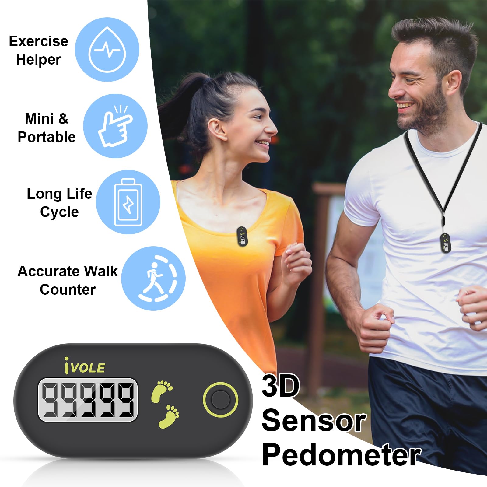 Czemo Mini Podomètre pour Marcher avec Lanière, Podomètre en Temps Réel Portable pour Le Suivi des Pas et Distance