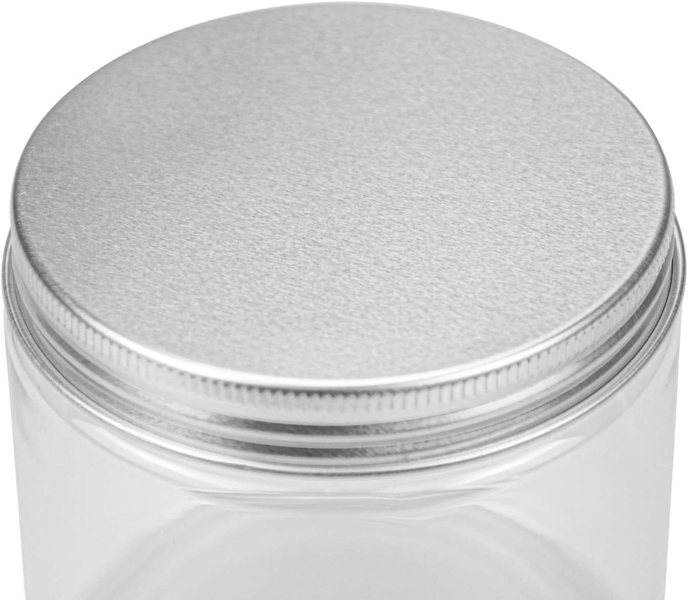 Tebery 18 Pack Clear Plastic Jars Bottles Containers with Silver Metal Lids 12oz & 5oz Transparent Storage Container for Slime Kitchen Dry Goods and More