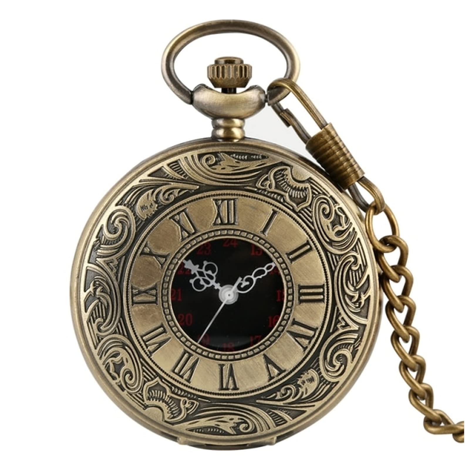 Orologio Da Tasca Romano Retro – Aperto, Catena Inclusa, Movimento Al Quarzo, Bronzo, Unisex - copertina