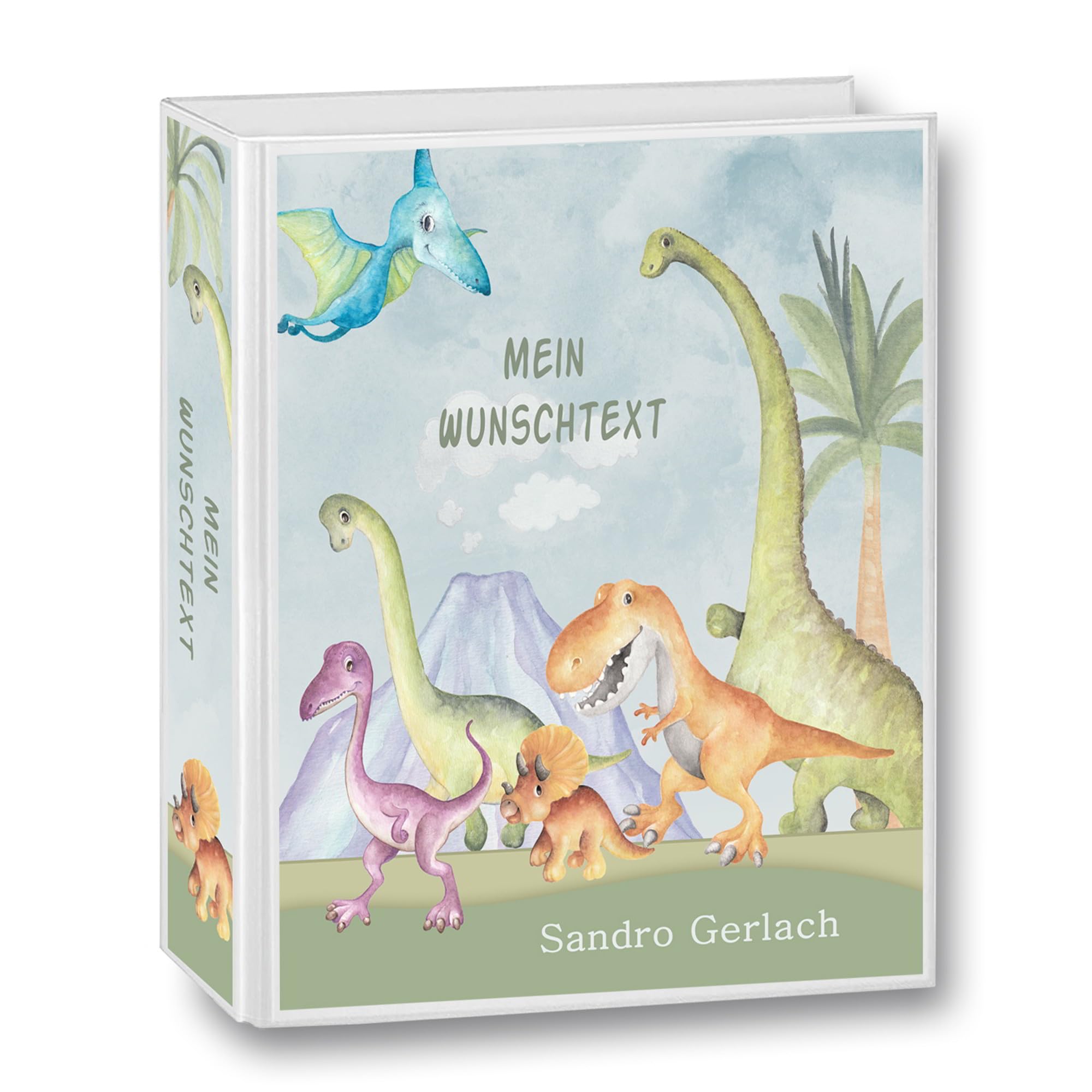 Kindergarten Ordner personalisiert mit Namen und Wunschtext Dinos A4 - Meine Kindergartenzeit Kindergartenordner Portfolioordner Sammelordner Dinosaurier Junge Mädchen Blau