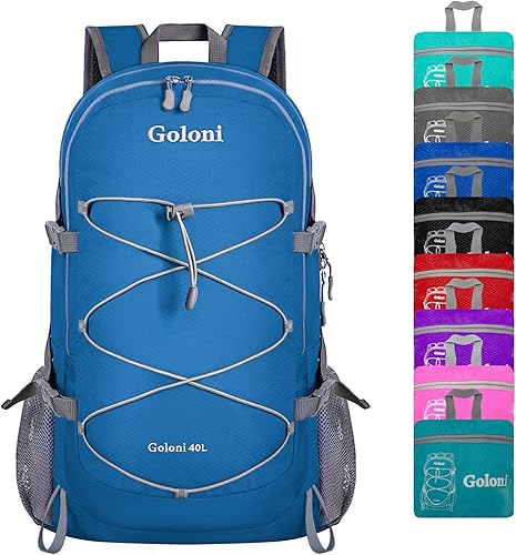Mochila de senderismo,Mochila plegable ultraligera de 40 litros,Mochila plegable resistente al agua para viajes, Po Azul, Classic