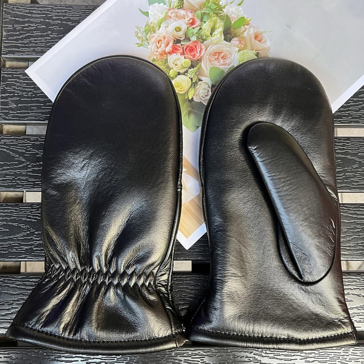 Muffole da Donna in Lana e Cuoio Nere, Extra Calde | Design senza Dita, Uso Quotidiano e Sport All'aperto, Stile Fashion, Comfort Termico per Giornate Fredde