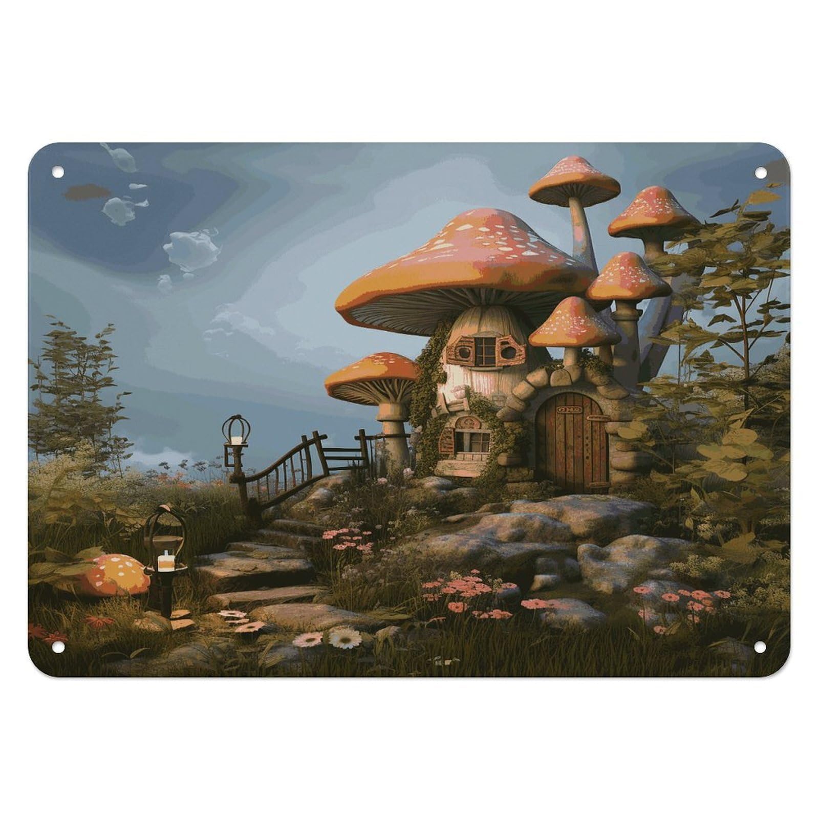 Fekiloot Style Mushroom Garden Wall Decor Iron Painting Metal Sign