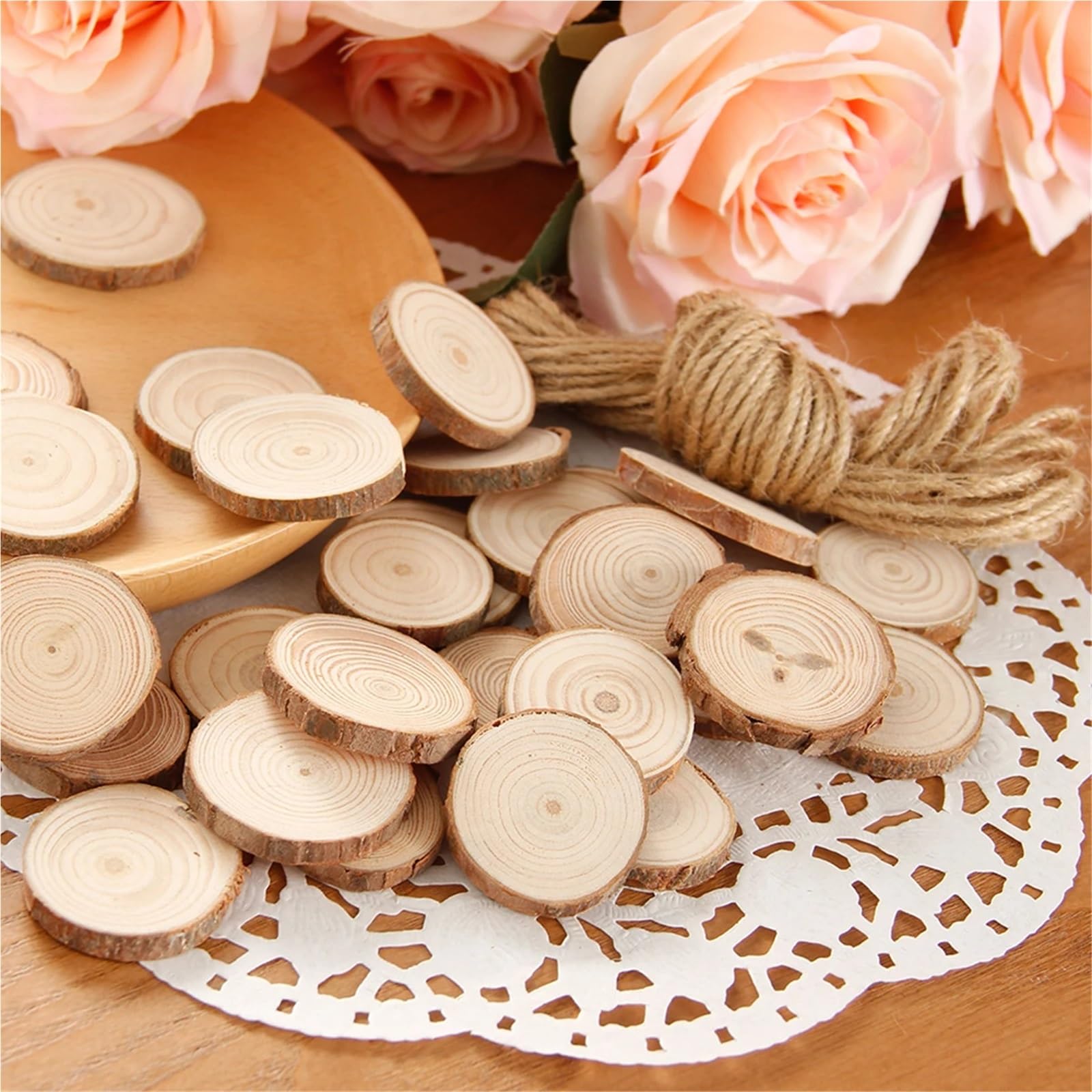 Niewykończone drewno z korą 30/60Pcs Natural Unfinished Wood Slices Round Wooden Circles for Arts Painting DIY Crafts Wedding Decorations Christmas Ornament(30pcs 5 6cm)