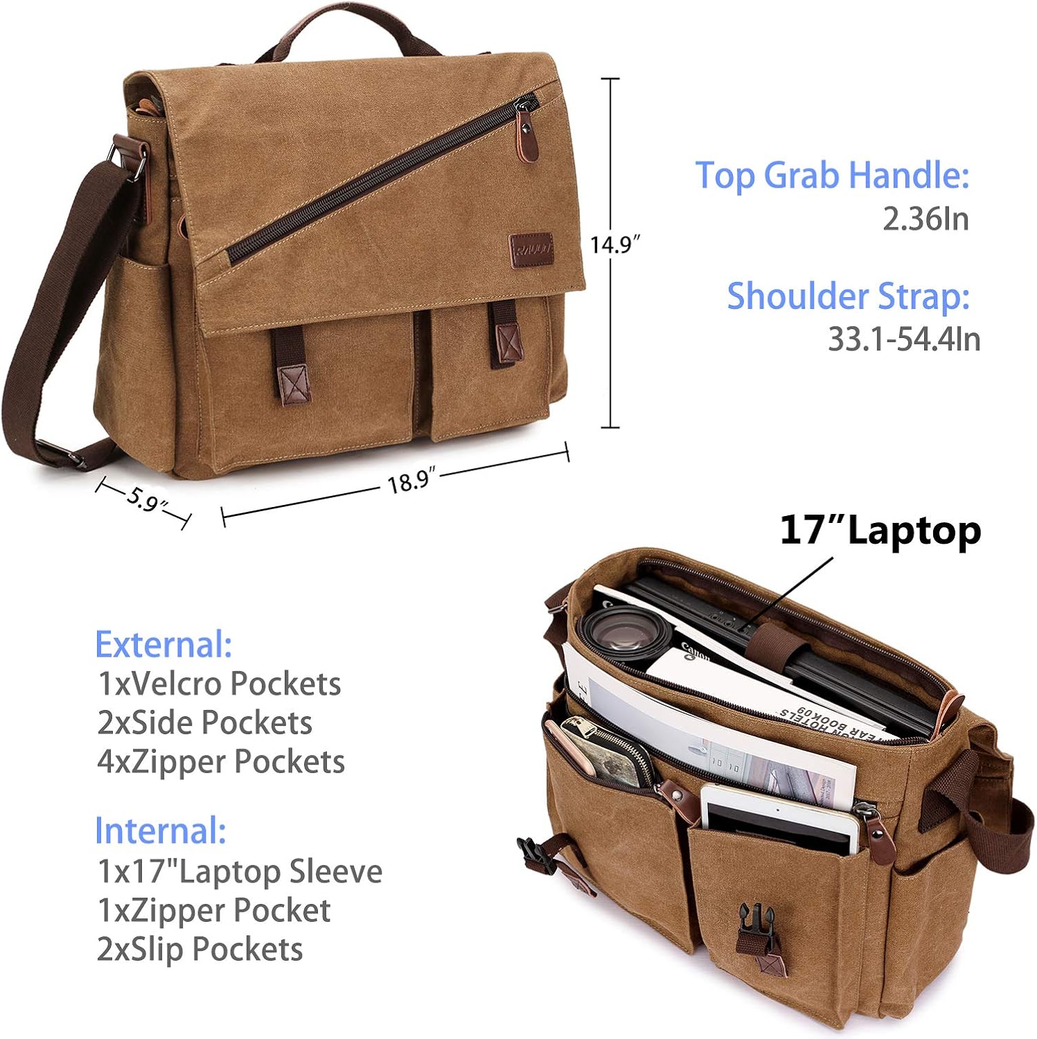 Flash Deals - 60% OFF Canvas Messenger Bag,17 Inch Mens Satchel Water Resistant Laptop Briefcase Canvas Vintage Shoulder Crossbody Bag for Men by RAVUO Exclusive Discount 50% Price Canvas Messenger Bag,17 Inch Mens Satchel Water Resistant Laptop Briefcase Canvas Vintage Shoulder Crossbody Bag for Men by RAVUO