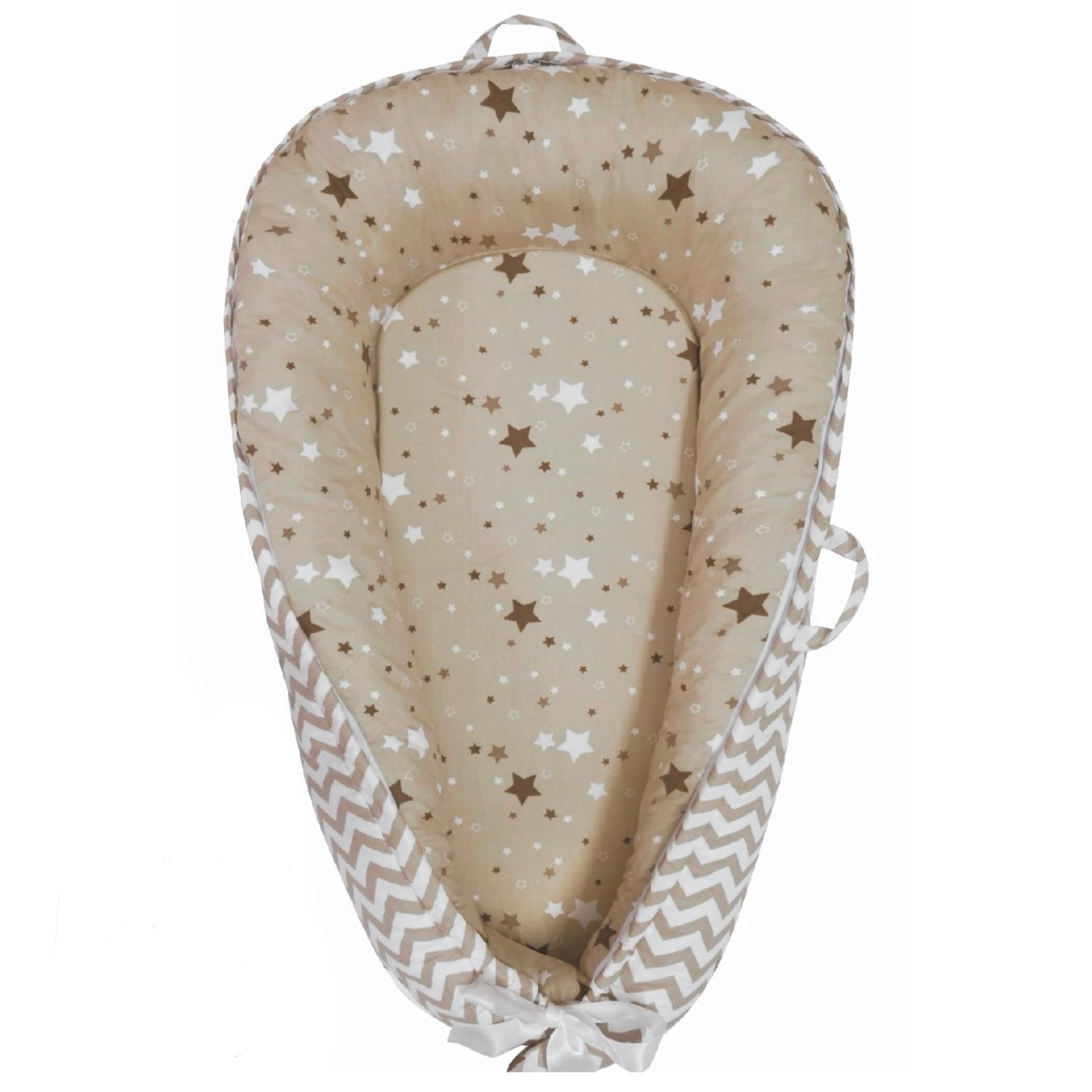 Baby Lounger | Organic Cotton Infant Lounger | Reversible, Adjustable & Portable Floor Lounger | Supervised Use | Soft, Breathable, Washable Cover- Star Collection (Tan)