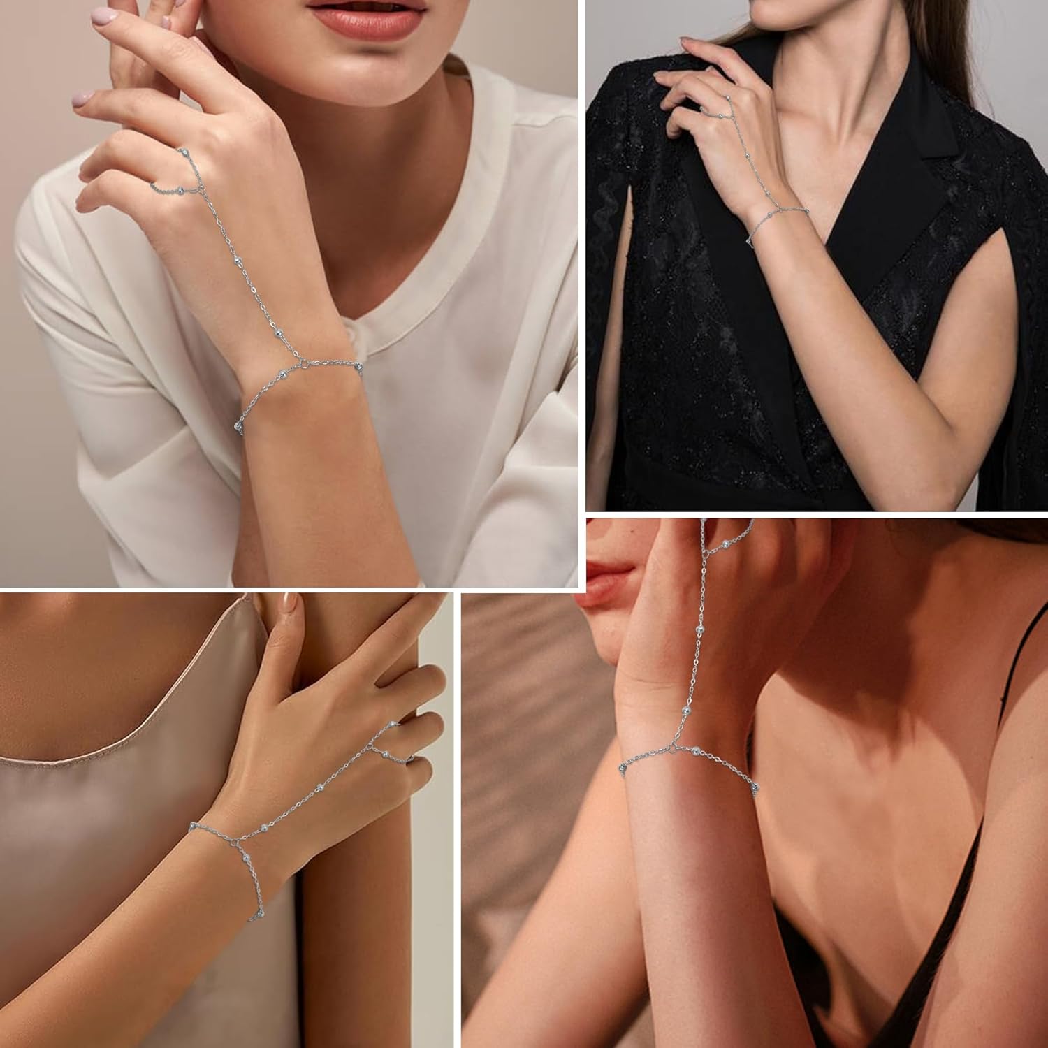 Gold Silver Bracelets for Women Waterproof Jewelry Sets Trendy Thin Dainty Stackable Cuban Link Paperclip Chain Bracelet Pack Fashion Accessories Gifts for Women - Image 3