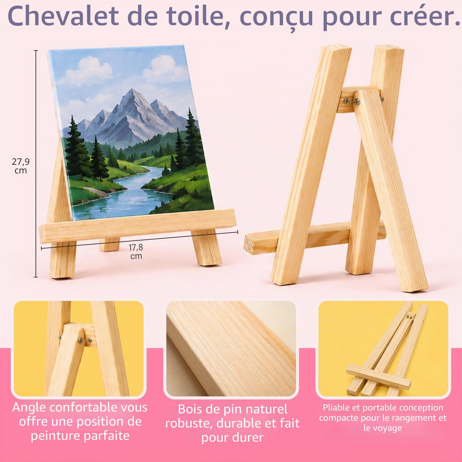Chalkola Kit de peinture acrylique pour adultes et enfants – Kit de peinture sur toile de 56 pièces avec 32 peintures (22 ml), 10 pinceaux, 10 toiles, chevalet de table, palette, couteau – Fournitures