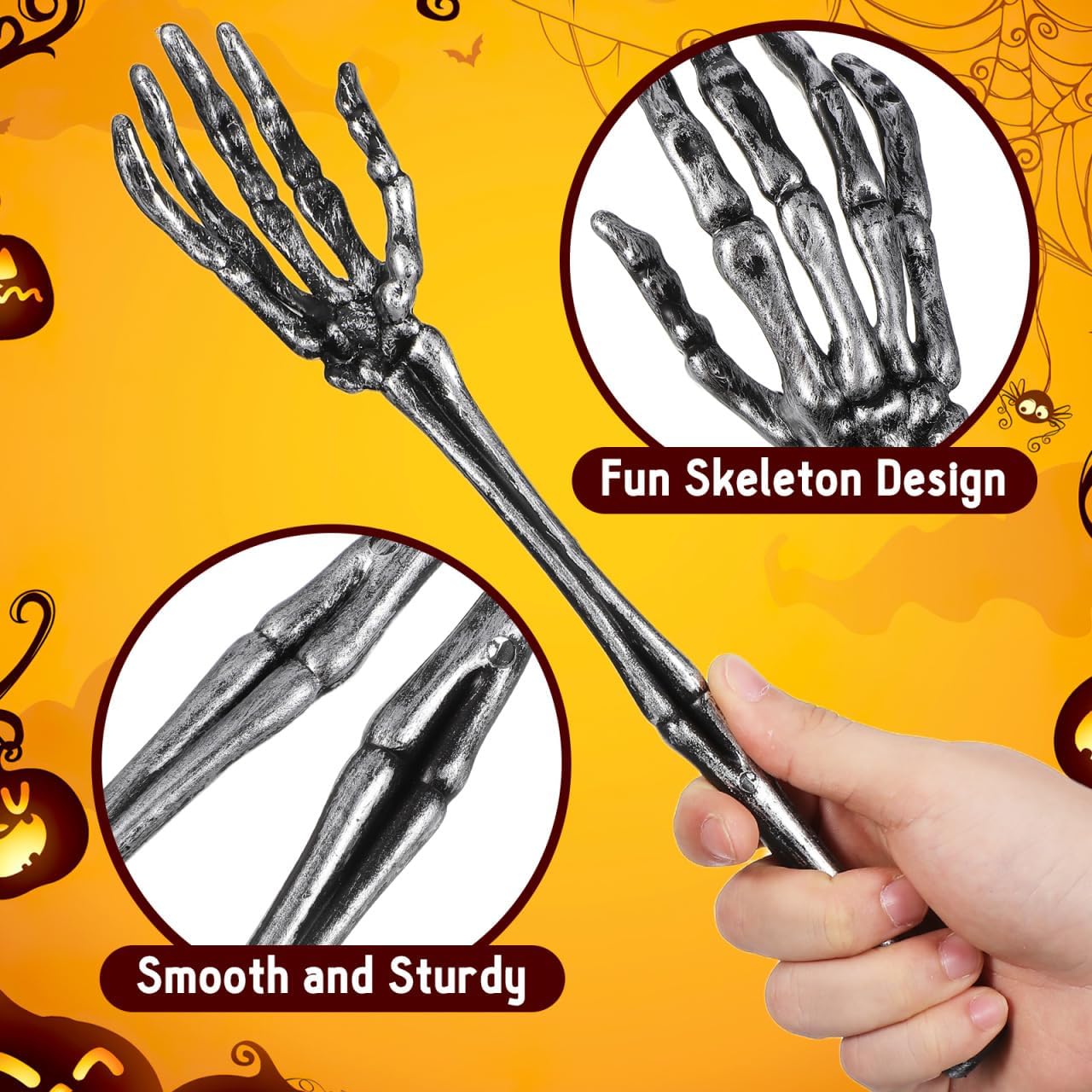 Luxshiny Skeleton Claw Salad Tong Set - 2 Pcs Silver Halloween Kitchen Utensils for Spooky Parties and Table Decorations