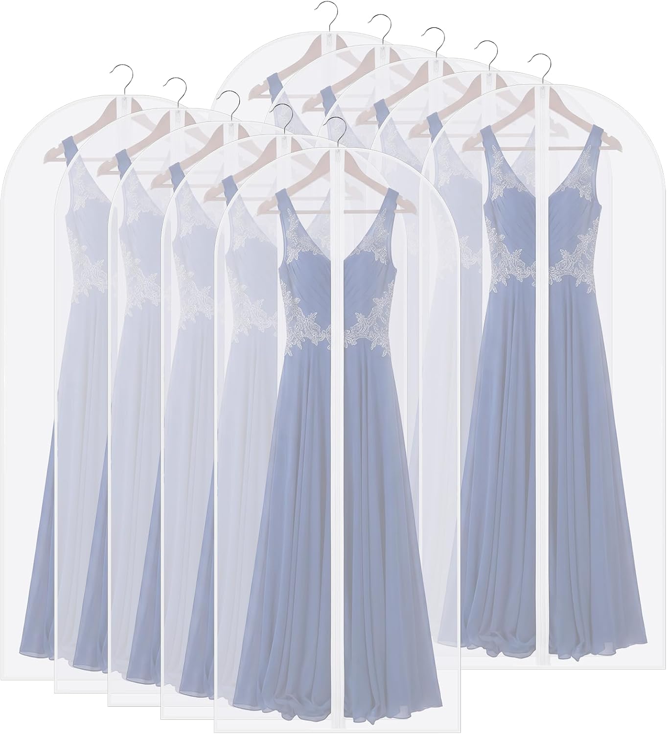 10 Pack Garment Bags for Hanging Clothes, 60 Inch Translucent Dress Bags