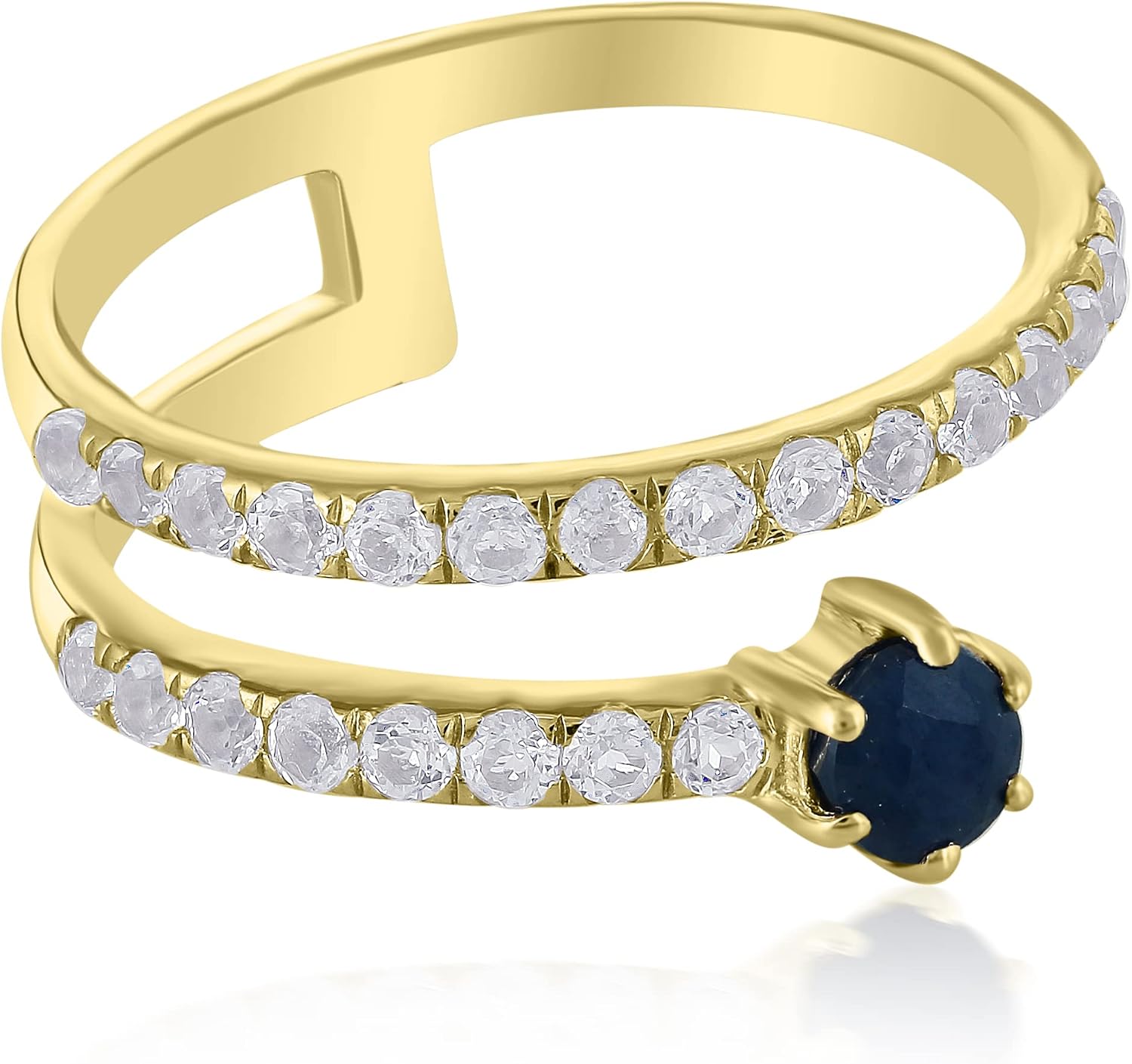 Haley 14k Gold over Sterling Genuine Gemstone Bypass Stackable Ring, Sizes 5-9