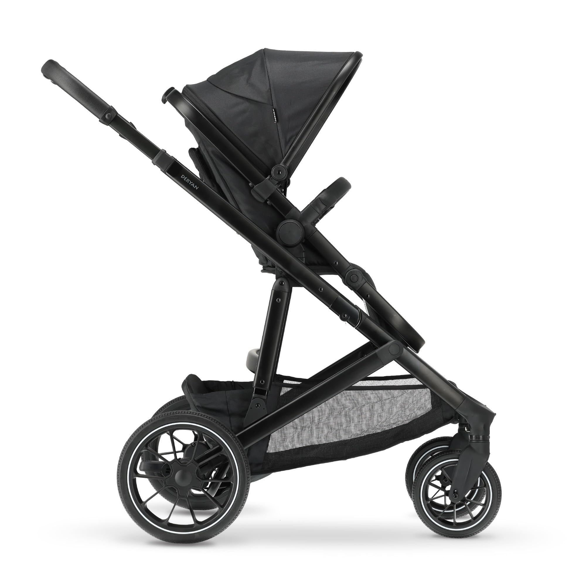 Deryan Evy V2 Passeggino per 2 bambini, Duo Tandem, 0-4 anni, doppio Duett, per neonati e bambini in età prescolare, carrozzine fino a 50 kg, passeggino, passeggino da viaggio 2 in 1, Nero con zecca
