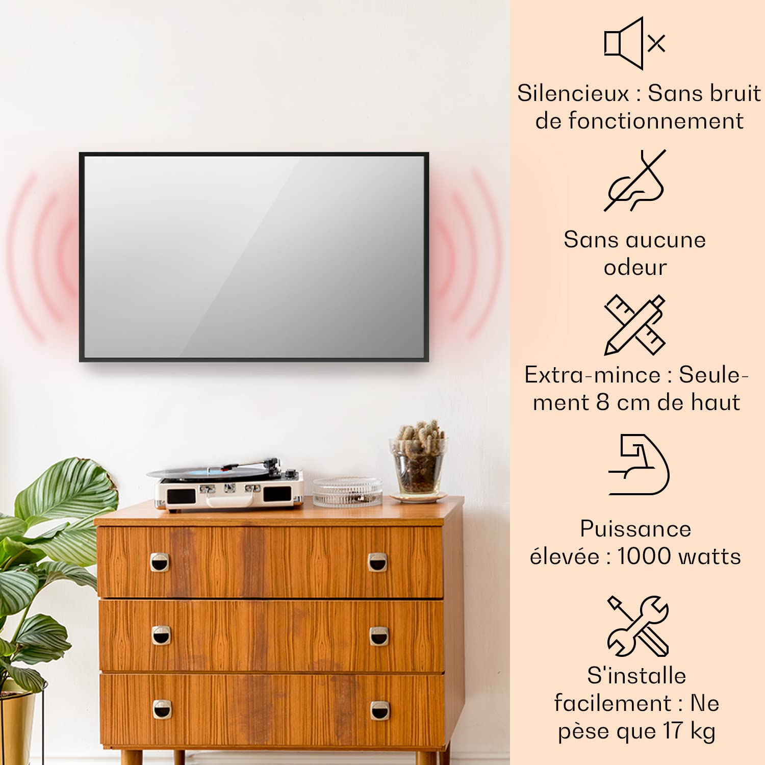 Klarstein Smart Chauffage Infrarouge, 750W Radiateur Electrique, Contrôle via APP Mobile WiFi, Détection de Fenêtre Ouverte, IP24, Chauffage Mural Salle de Bain, Thermostat, Econome, Sans CO2