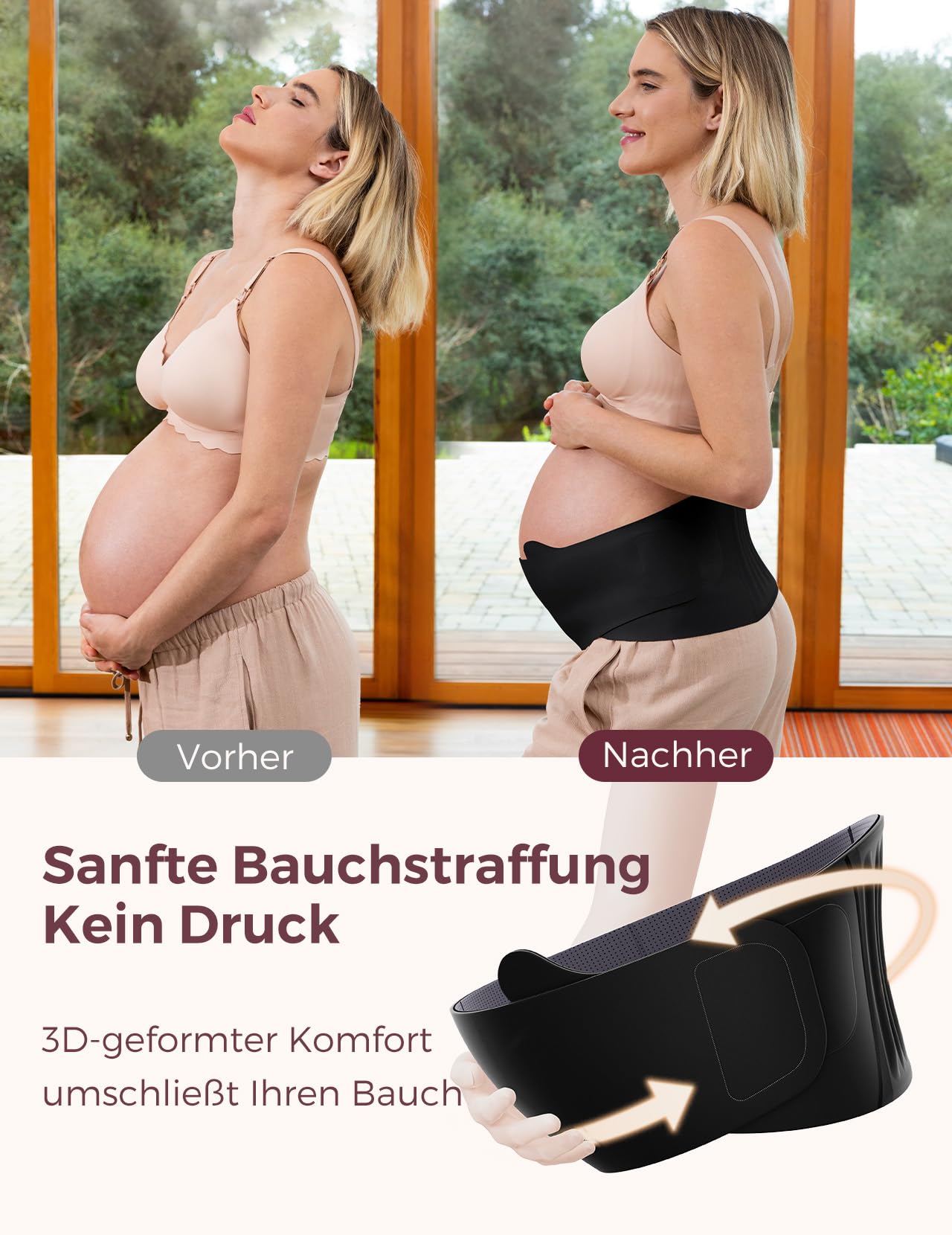 Momcozy Schwangerschafts-Bauchband – Ergonomische Rückenstütze & atmungsaktives Material – Verstellbarer Umstandsgürtel zur Linderung von Bauch-, Becken- und Rückenschmerzen