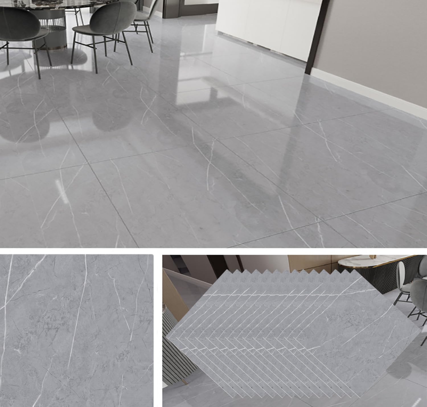 40 Pièces Dalle PVC Adhésive 30x30 cm, Revêtement de Sol 1,3 mm, Parquet Marbre Adhésif, Lino en Rouleau pour Salon, Cuisine, Chambre