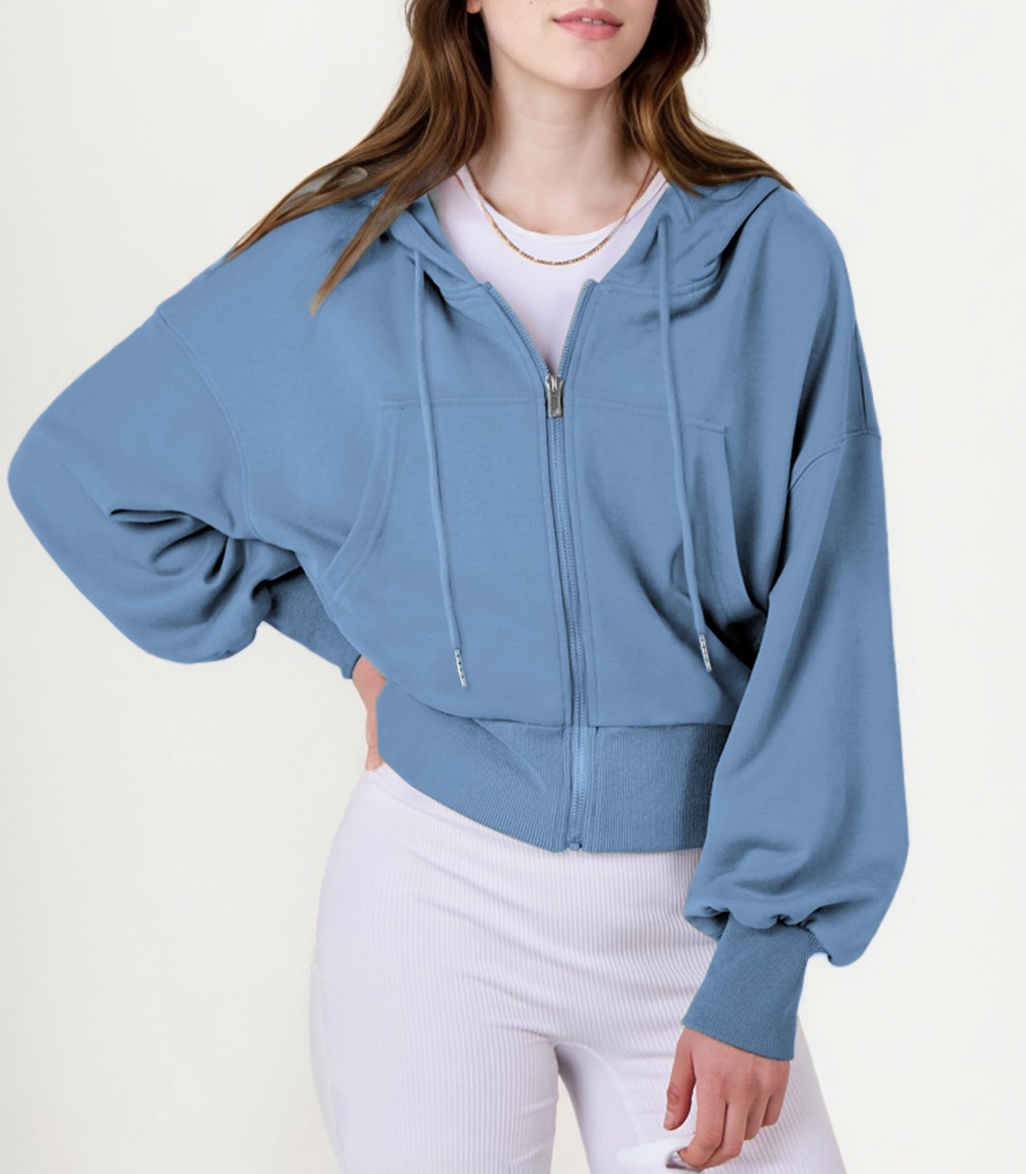 Jhsnjnr Sweat à capuche pour femme - Manches longues - Sweat à capuche - Fermeture éclair - Sport - Courte - Fermeture éclair