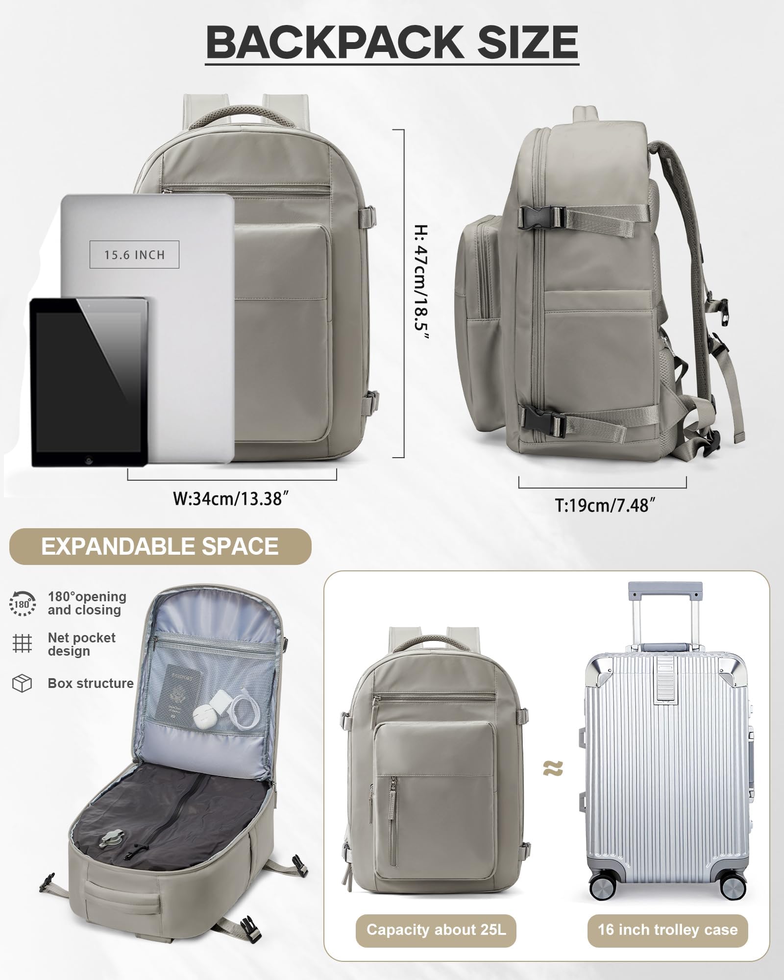 Borse da Cabina per Ryanair 40x20x25 Bagaglio a Mano Zaino Borsa Zaino da Viaggio, Zaino da trekking,da uomo, zaino casual per laptop da 14 pollici per scuola con porta di USB