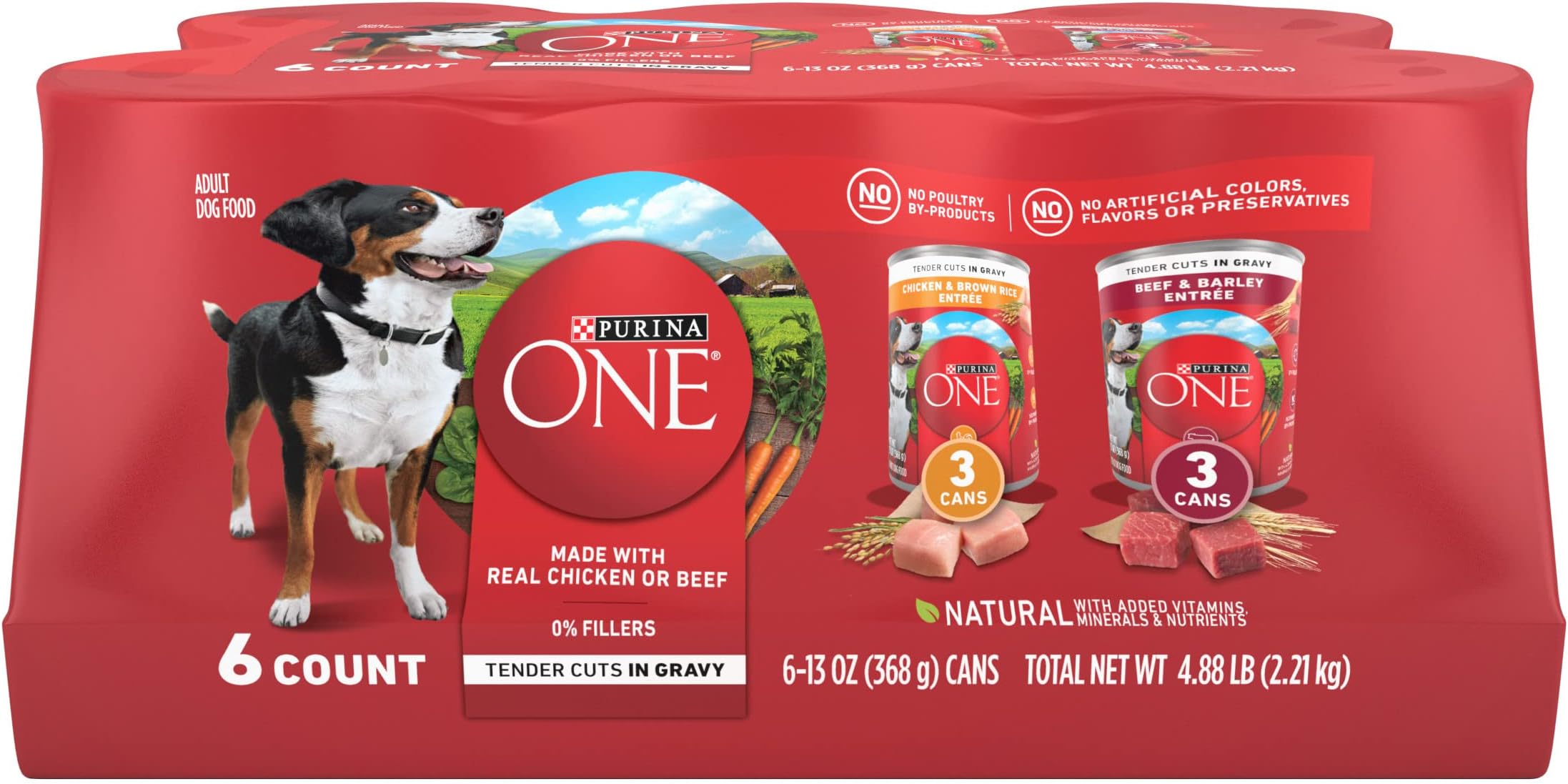 Tender Cuts in Gravy Chicken and Brown Rice, and Beef and Barley Entrees Wet Dog Food Variety Pack - (2 Packs of 6) 13 oz. Cans
