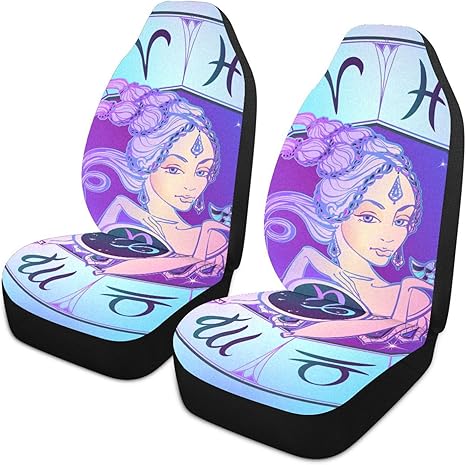 Zodiac-sign-capricorn Front Car Seat Covers Set of 2, Bucket Seats Protector Decor Fit Most Vehicle, Cars, Sedan, Truck, SUV, Van