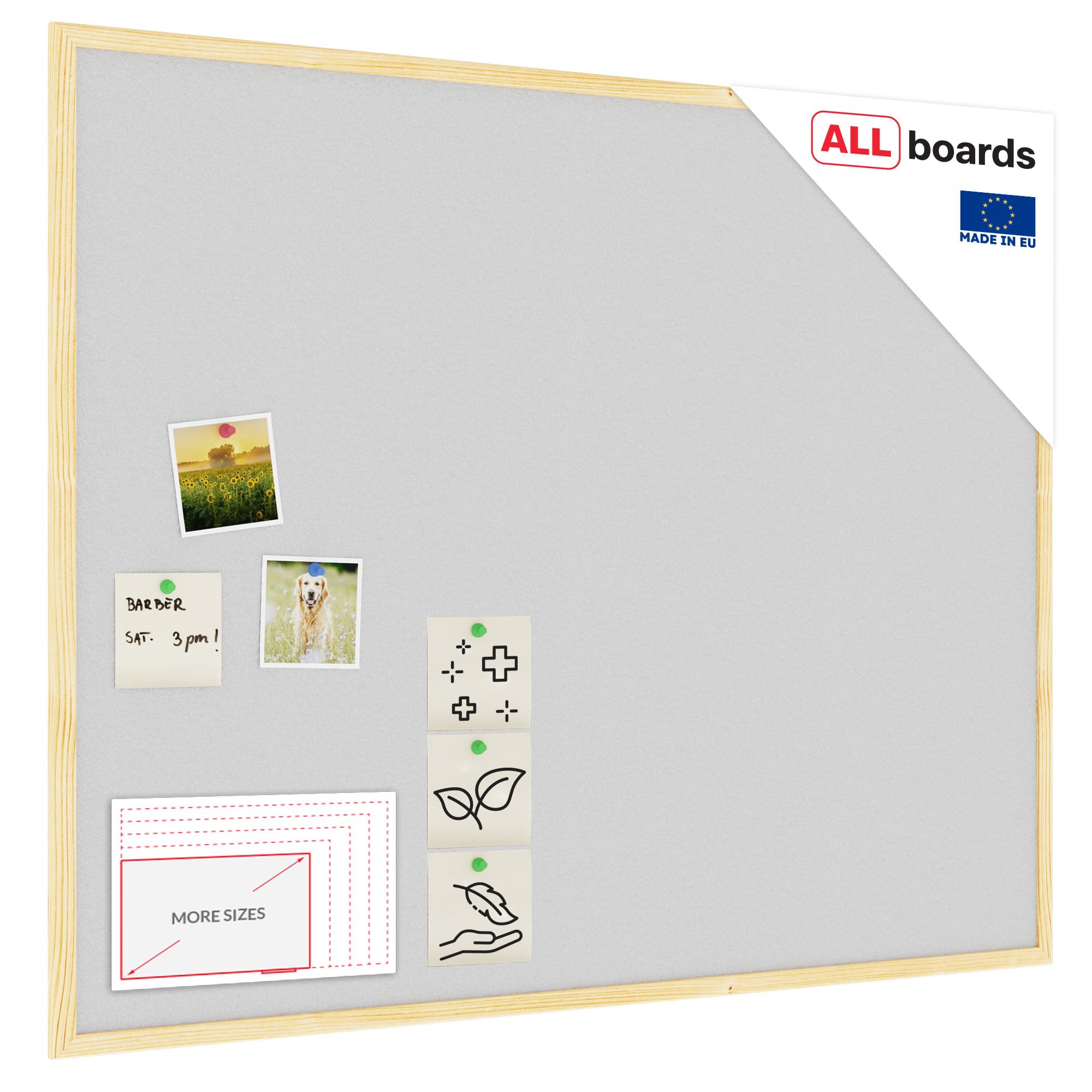 ALLboards Hellgrau Pinnwand mit Holz Rahmen 100x80cm Korktafel Korkwand Pinnwand Kork