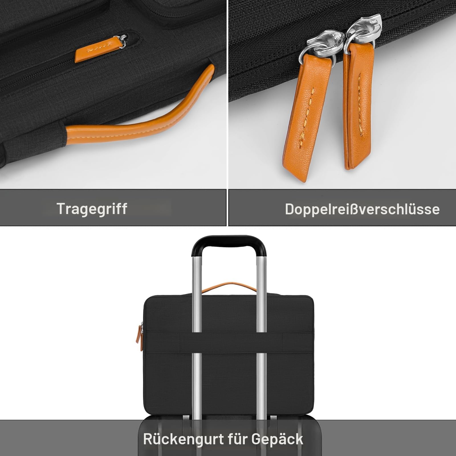 MOSISO 360 Schutz Laptoptasche 14 Zoll, 14 Zoll Laptop Tasche Hülle Kompatibel mit HP Lenovo Dell ASUS Acer, HP Dell Latitude Lenovo, Seitenöffnungtasche mit 4 Reißverschlusstasche&Griff, Schwarz