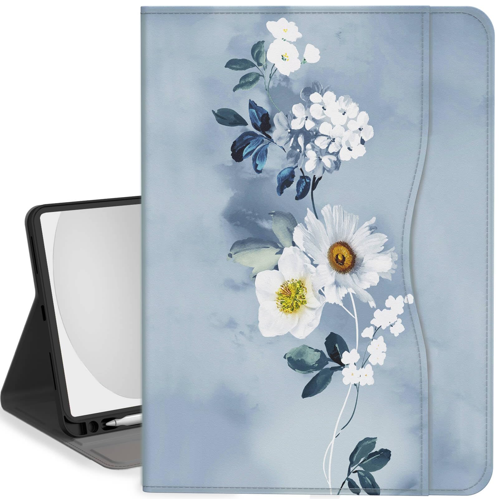 Photo 1 of Feams Case for iPad (A16) 11th Generation 11 Inch 2025, iPad 10th Generation Case 10.9 Inch 2022 Flip Stand Auto Sleep Cover with Pencil Holder & Pocket, Blue Floral