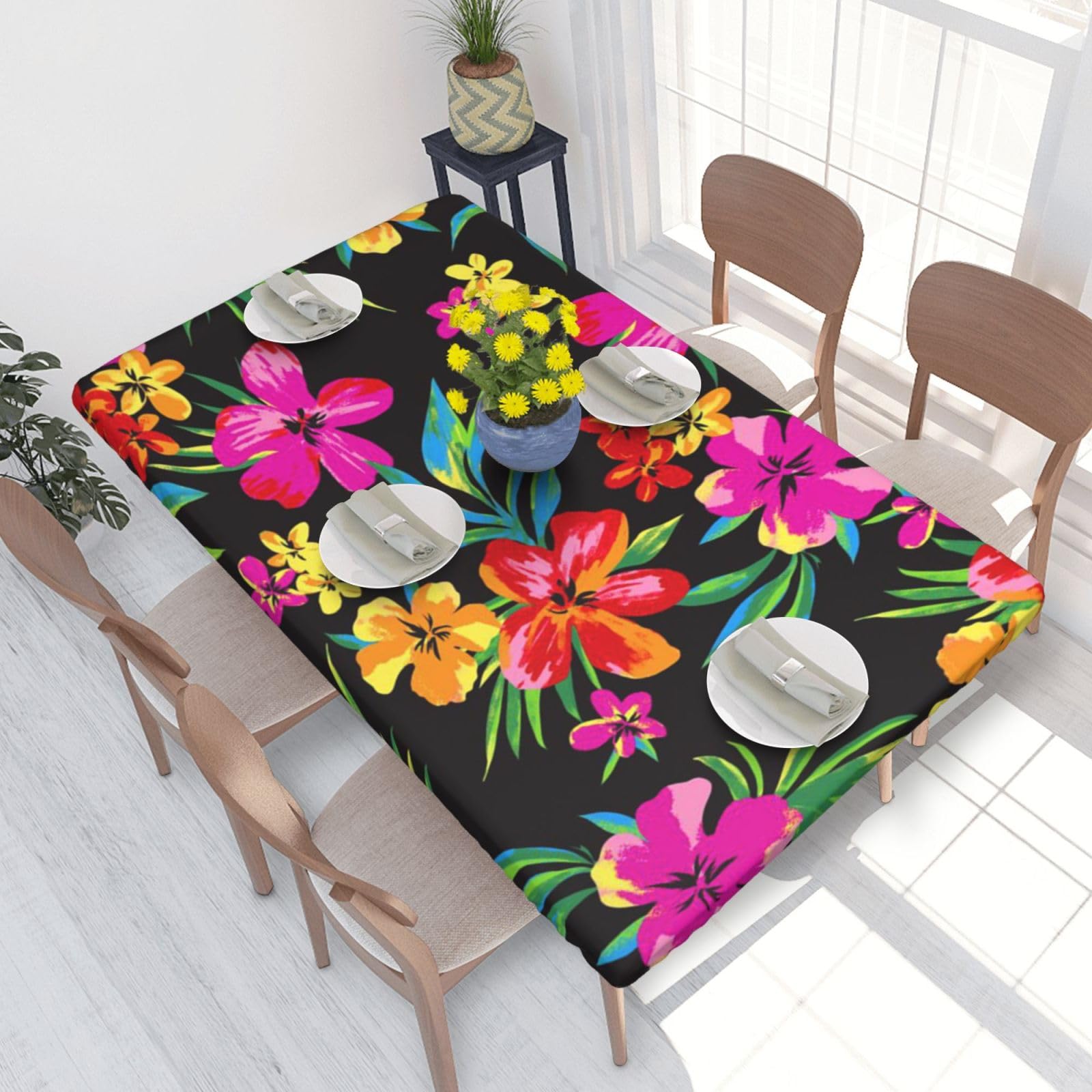 BNVSADC Hawaiian Colorful Flower Printed 4FT Tablecloth 122x76 CM Polyester Kitchen Water Resistant Table Cloth Dining Table Decoration Table Covers