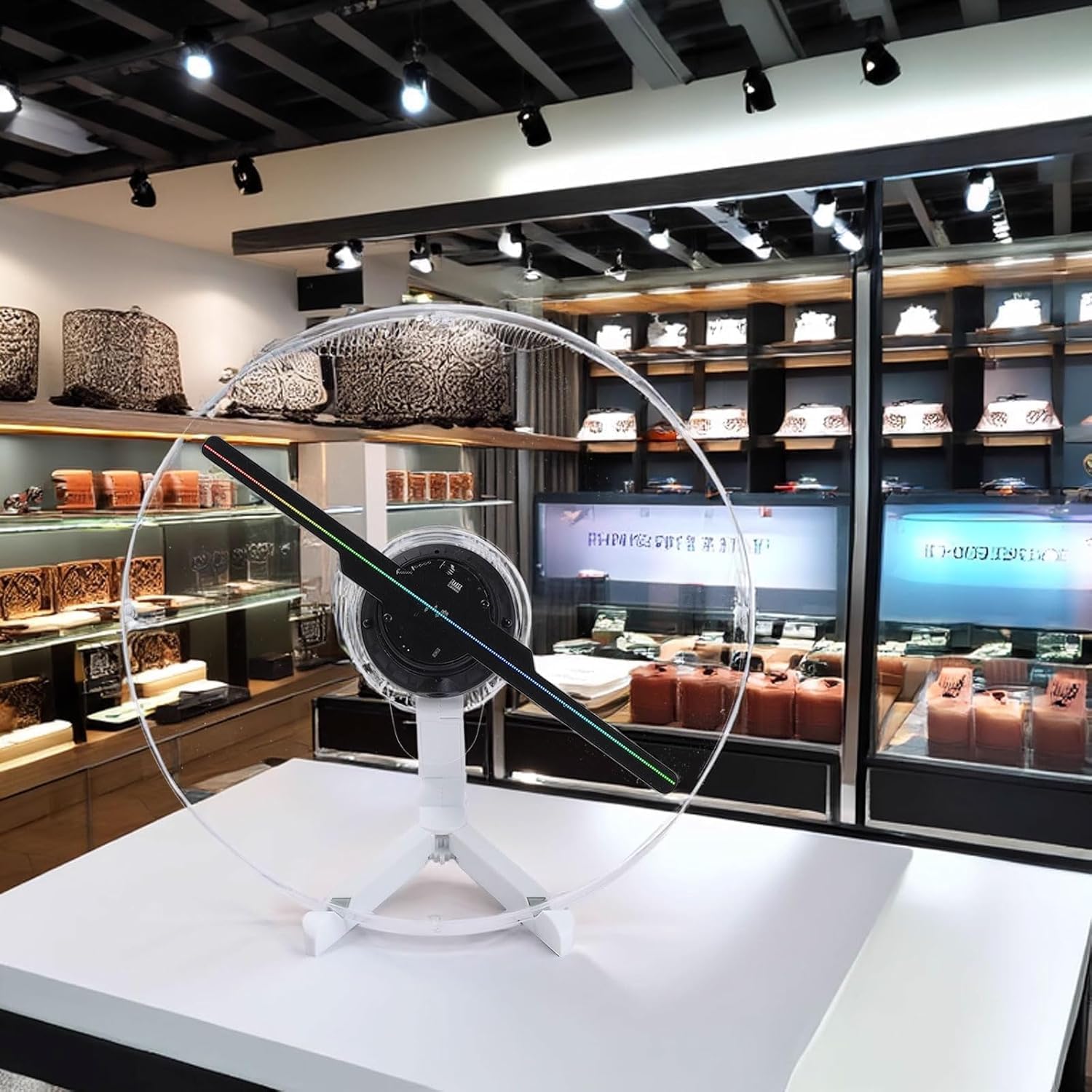 3DhologramFan with Transparent Protective Cover,WiFi & App-Controlled, High-Brightness LED,700 Video Materials, Perfect for Trade Shows & Exhibitions (13.4-inch(APP+WIFI+Remote+Bluetooth+Cover))
