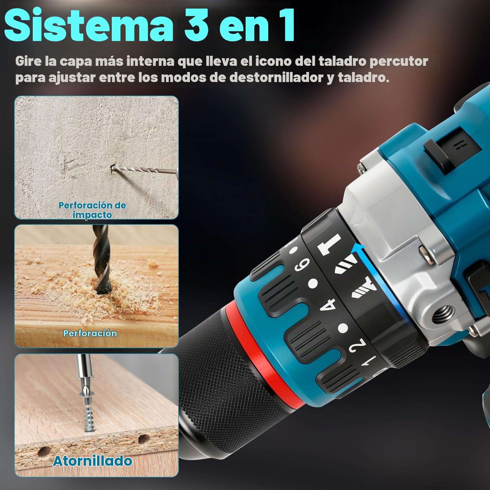 Taladro percutor inalámbrico sin escobillas de 80 Nm compatible con batería Makita de 18 V, taladro percutor de 1/2'', 2100 rpm, 20 niveles de par, 3 funciones, atornillador eléctrico de impacto.