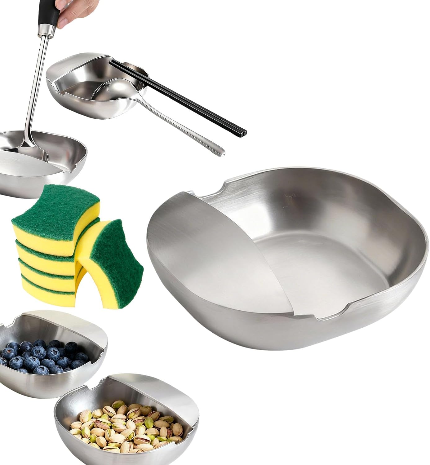 Stainless Steel Spoon Rest for Stove Top, 304 Spoon Holder for Kitchen Counter, Multipurpose Kitchen Utensil Holder for Ladles, Tongs, Spatula, Dishwasher Safe Cooking Spoon Holder (3PCS)