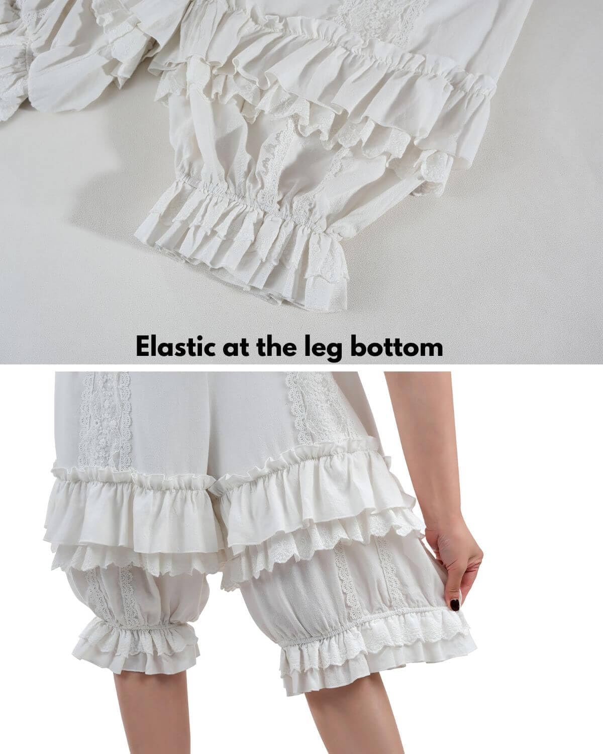 Nuoqi White Ruffle Bloomer for Women Cotton Victorian Pantaloons Knee Length Bloomer - Image 4