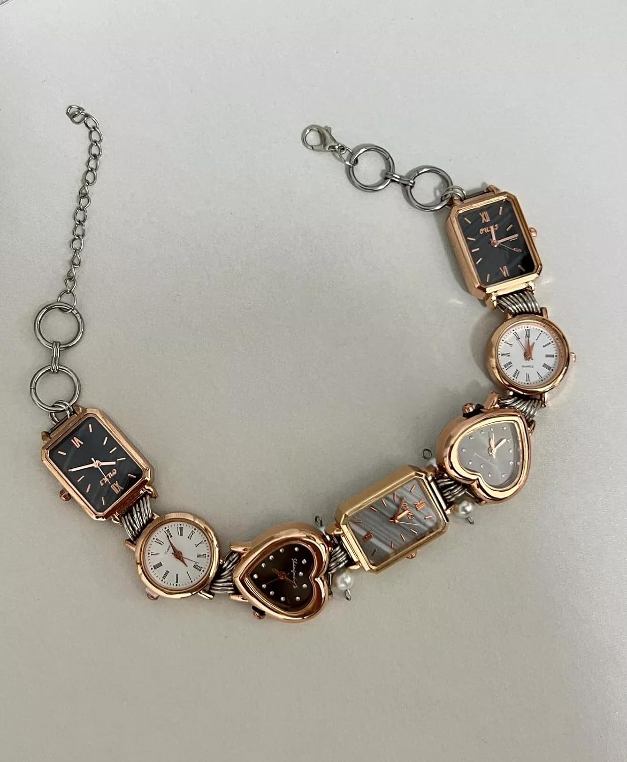 Heart Shape Watch Necklace Vintage Necklace Black and White Necklace