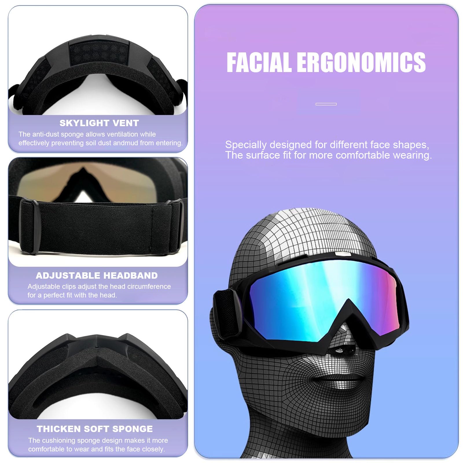 Gafas de seguridad para motocicleta con pasamontañas para mujeres y niñas, para motocross, motocross, equitación, carreras, esquí, gafas de seguridad