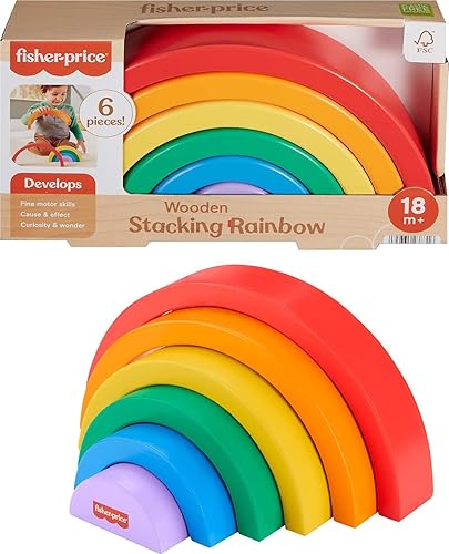 Fisher-Price Juguete apilable de madera para niños pequeños, 6 piezas de madera coloridas para construir juegos de desarrollo, niños a partir de 18