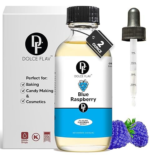 Dolce Flav Extracto de frambuesa azul, 2 onzas, soluble en aceite, saborizante multiusos, ideal para hacer dulces, hornear, bálsamo labial y helado,