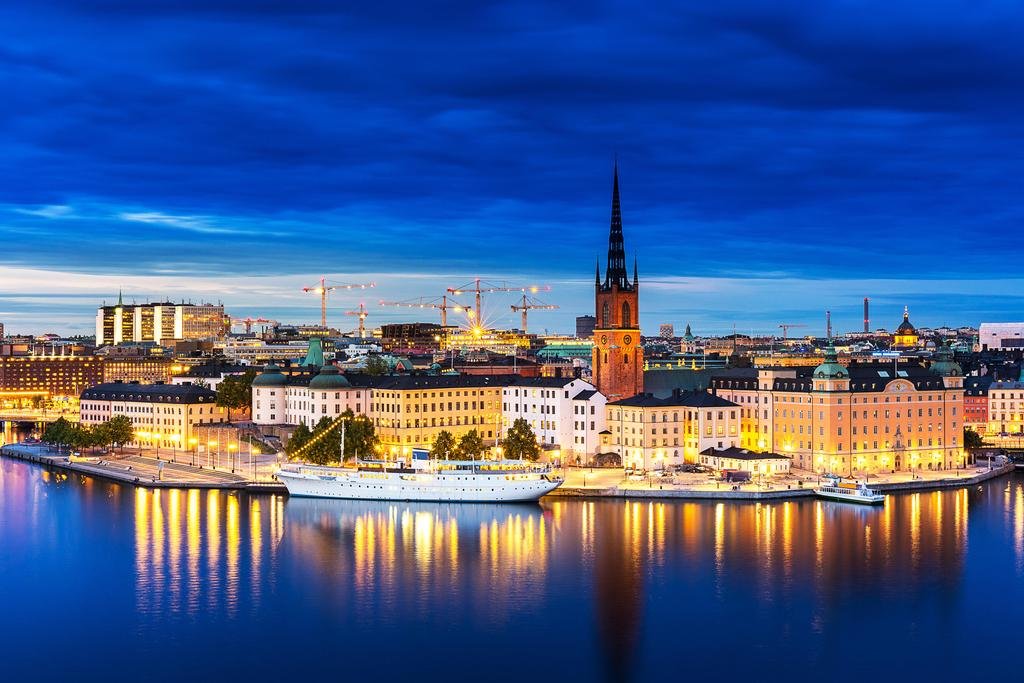 Laminated Sunset Over Riddarholm Church Old Town Stockholm Sweden Photo Photograph Poster Dry Erase Wall Art 24x16