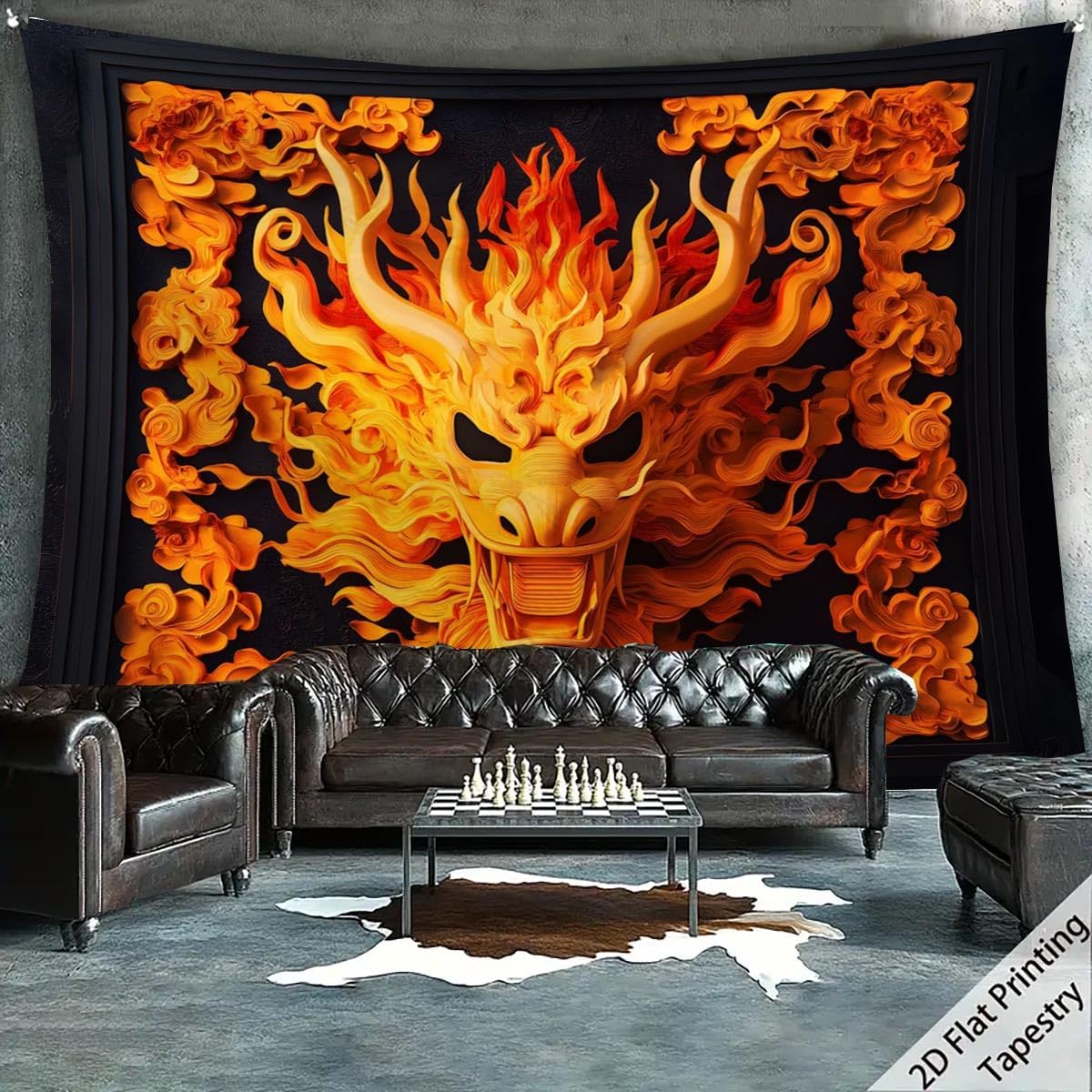 FENDROM Fantasy Medieval Dragon Tapestry,Dragon and Human War Mythology Themed Art banners,Shadow Dragon backdrop Wall Hanging for Bedroom Dorm Living Room