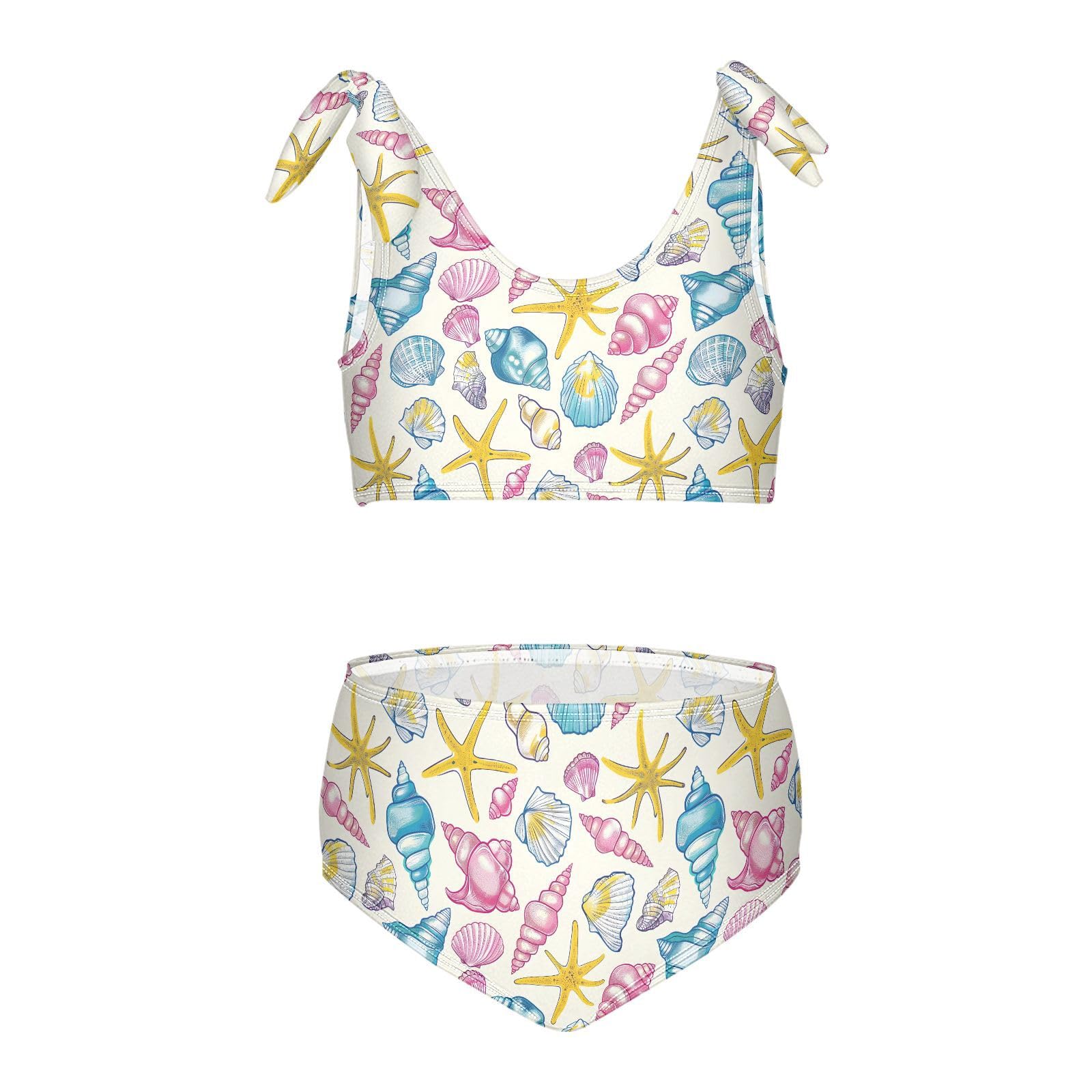 MNSRUU Girls Swimsuits Sea Shells Beach Life Tankini Bathing Suits for Girls Two Piece Summer Beach Swimwear, Cute Bikini Swimsuit Set 3T
