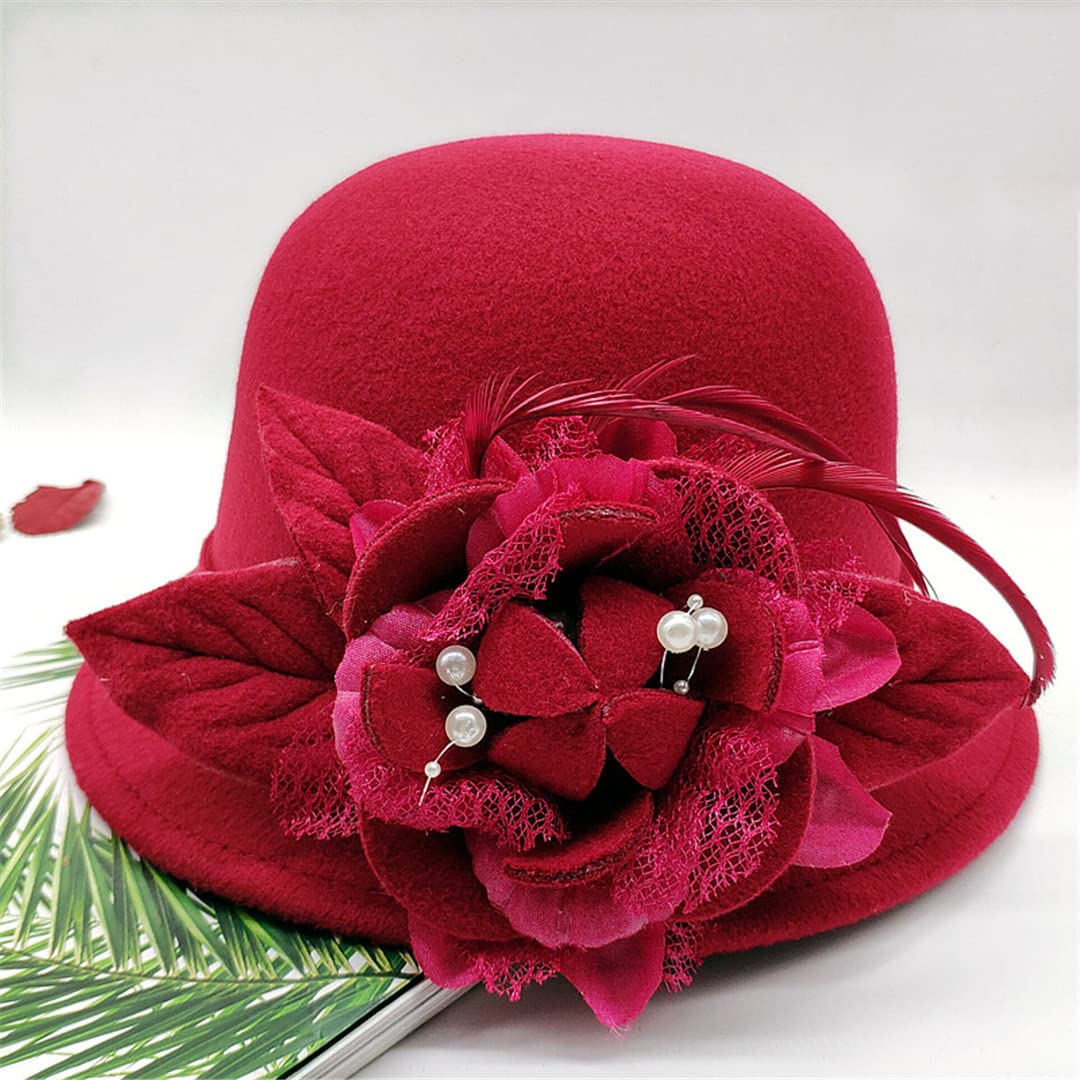 Lmtossey Cappello da Donna Cappello Stile Francese Cappello da Festa Caldo Cappello A Cilindro con Ornamento di Fiori di Piume