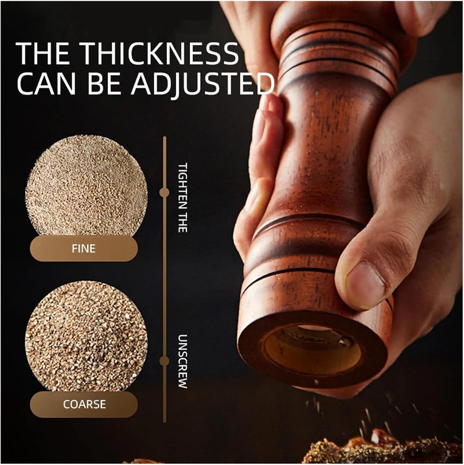 Classical Oak Wood Pepper Spice Mill Grinder Set Handheld Seasoning Adjustable Mills Grinder Ceramic Grinding Core(L)