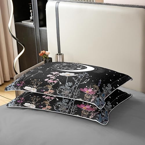 Miniatura 5 de jejeloiu Juego de funda de edredón con diseño de sol y luna, 100 % algodón, tamaño matrimonial, 1 panel, estilo bohemio exótico, galaxia exótica,