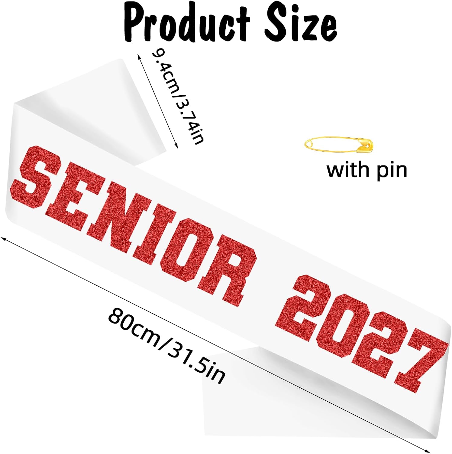 8 Pcs White Senior 2027 Sashes with Red Glitter Letters | Senior Sash Class of 2027, Graduation Celebration Cheer Sash, Class Competition Sashes, Graduation Party Supplies Favors