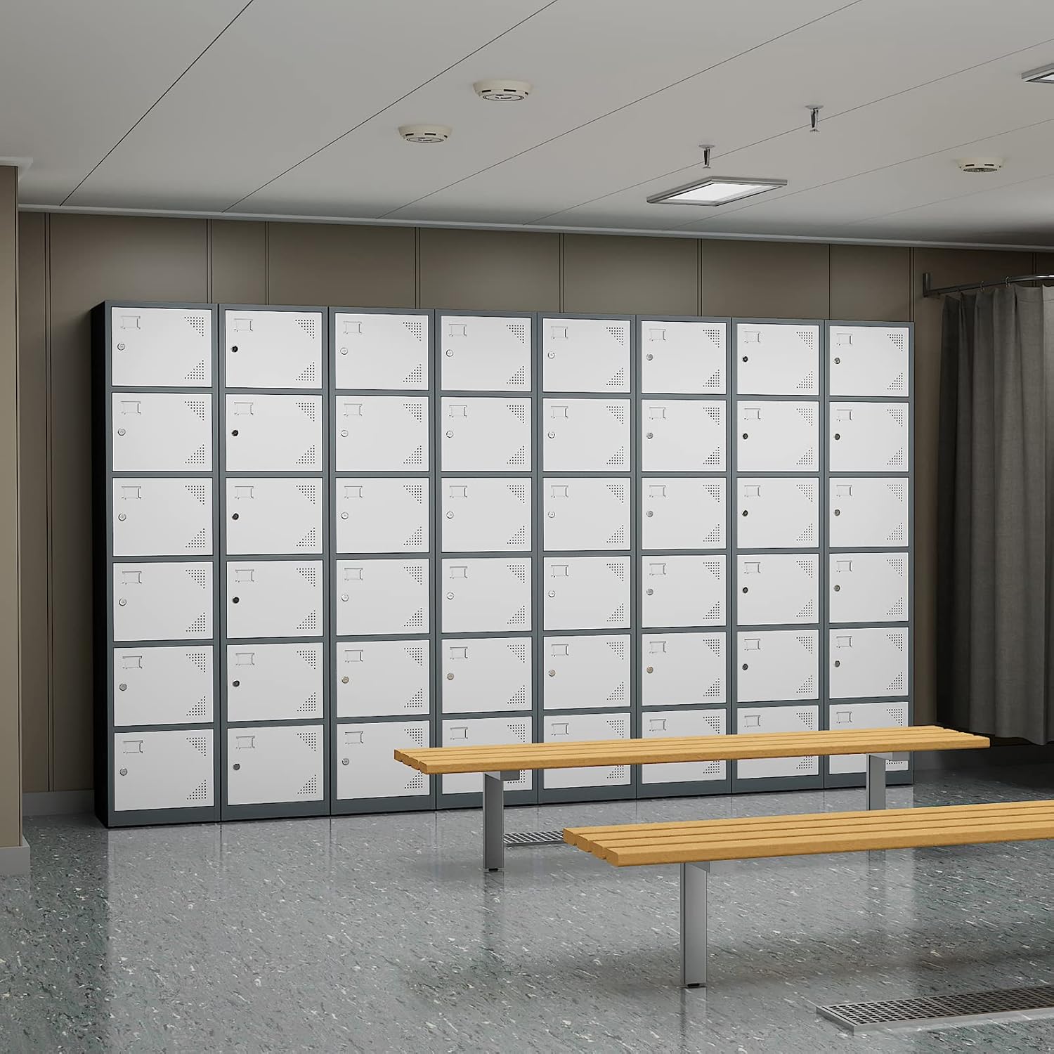 PEUKC Metal Locker Cabinet with 6 Doors, 71" Storage for Employees, 6 Tier Steel Locker with Lock and Keys for School, Gym, Home, Office Staff (Grey White)